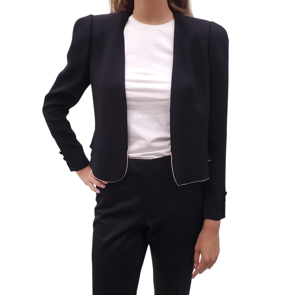 SONIA RYKIEL BLACK CROPPED JACKET WITH PINK DETAIL - SIZE M
