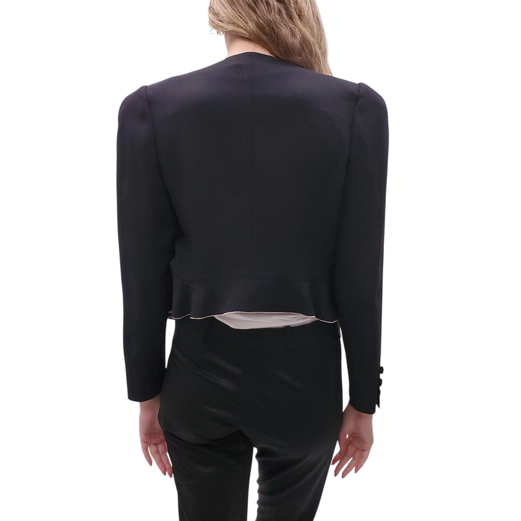 SONIA RYKIEL BLACK CROPPED JACKET WITH PINK DETAIL - SIZE M