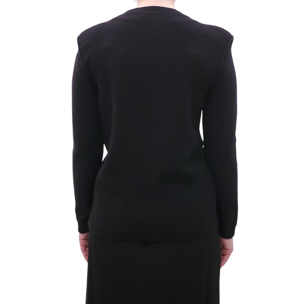 SONIA RYKIEL BLACK KNIT CARDIGAN WITH EMBROIDERED FLORAL DETAILS - SIZE M