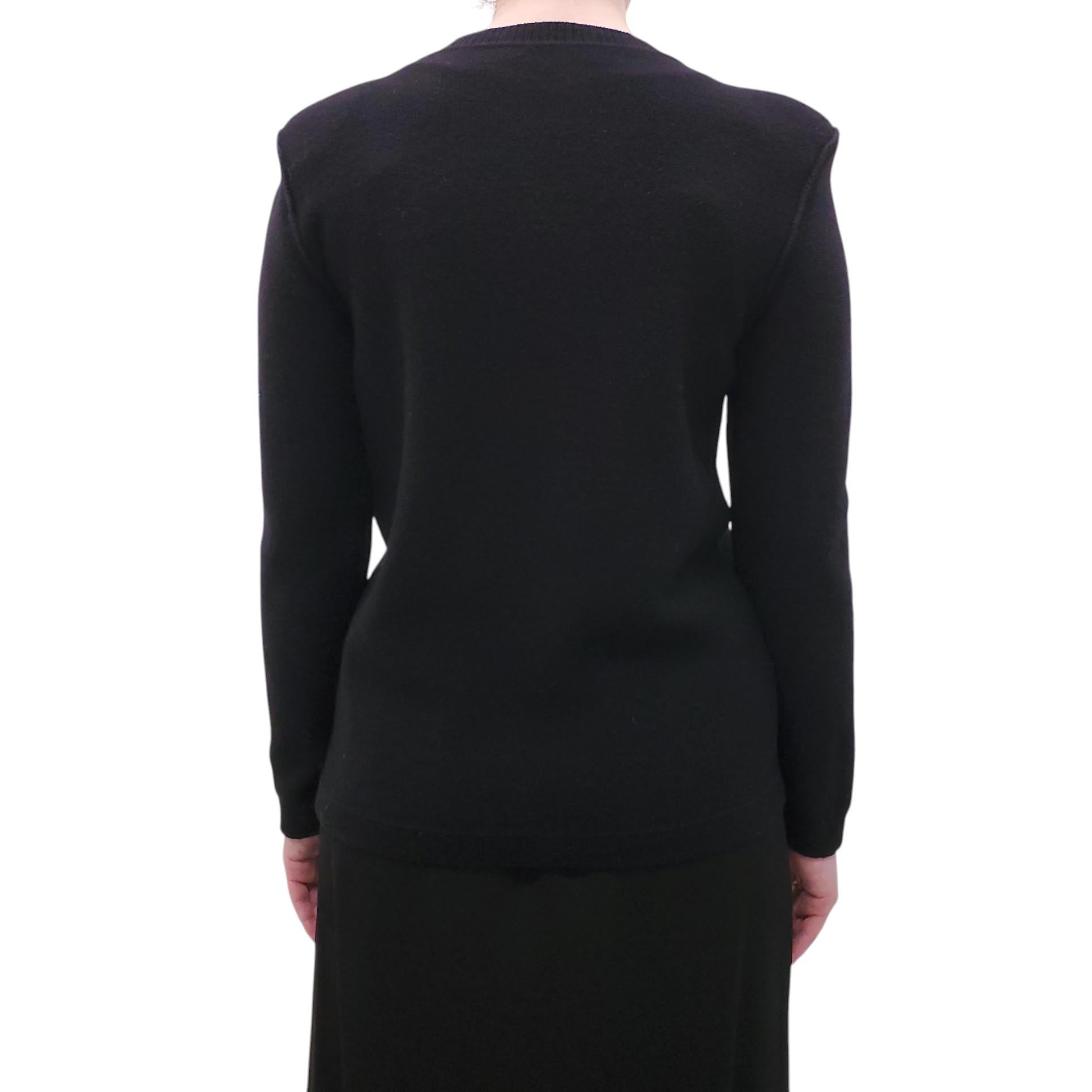 SONIA RYKIEL BLACK KNIT CARDIGAN WITH EMBROIDERED FLORAL DETAILS - SIZE M