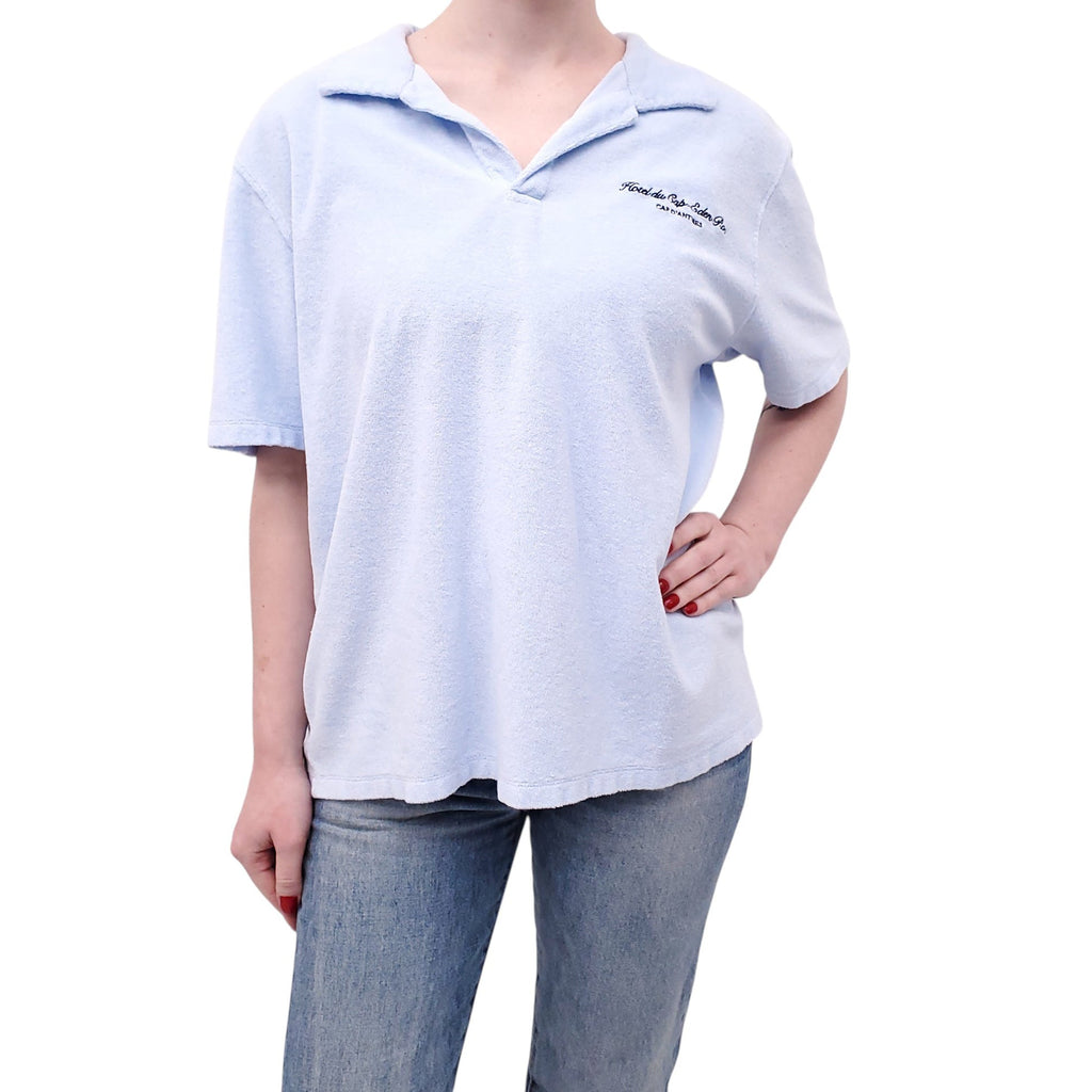 SPORTY & RICH BLUE TERRYCLOTH POLO SHIRT - SIZE XL