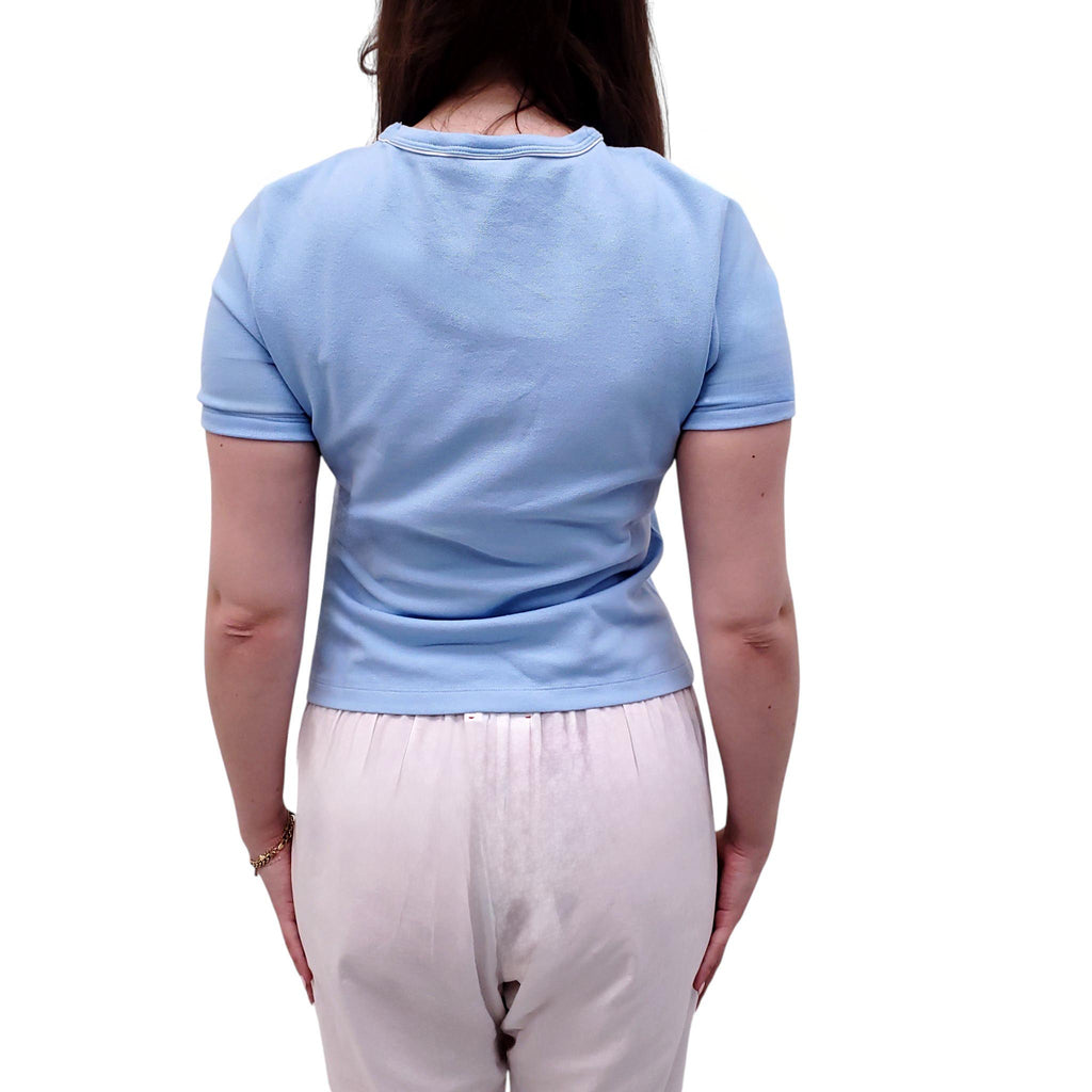 SPORTY & RICH x LACOSTE BLUE T-SHIRT - SIZE 40