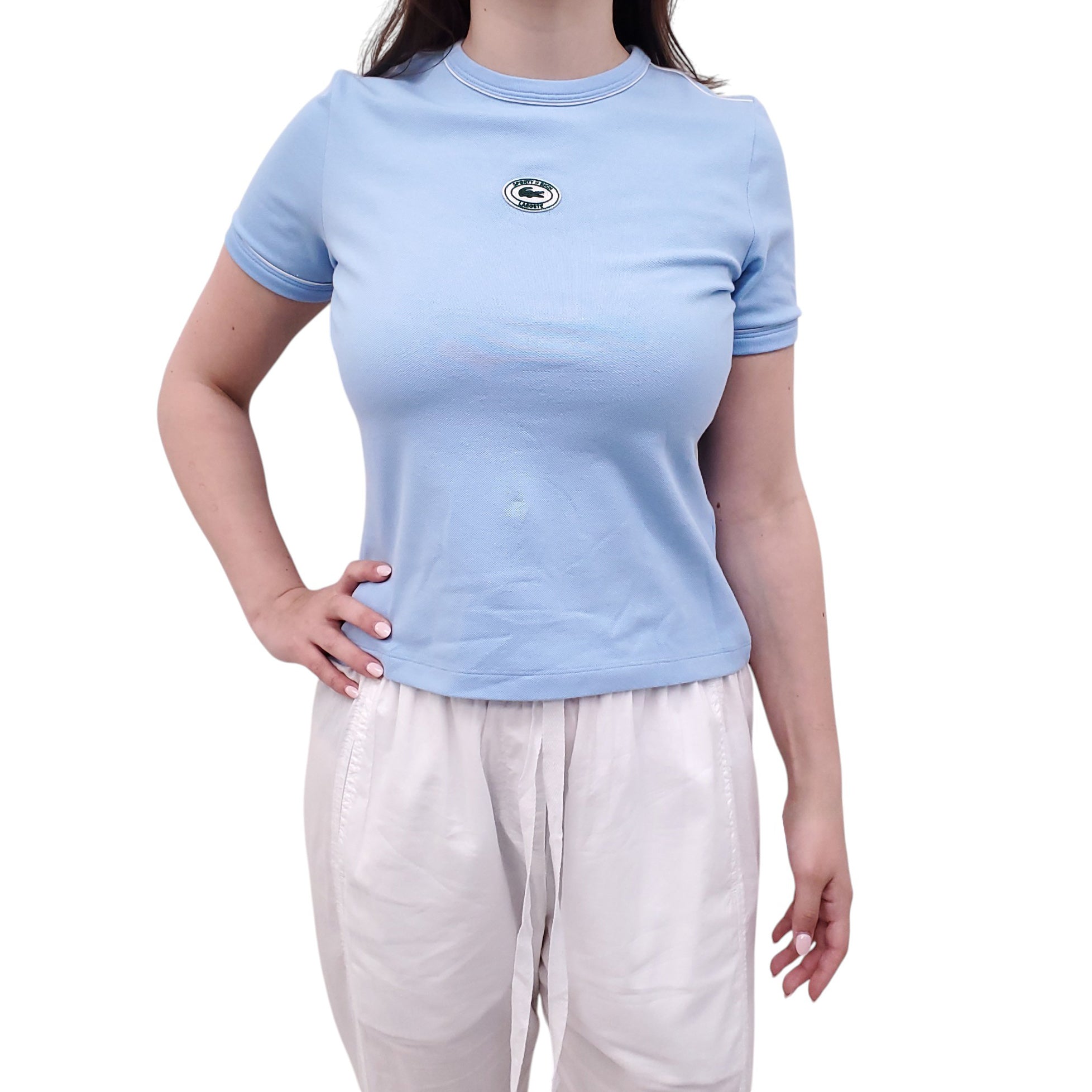 SPORTY & RICH x LACOSTE BLUE T-SHIRT - SIZE 40