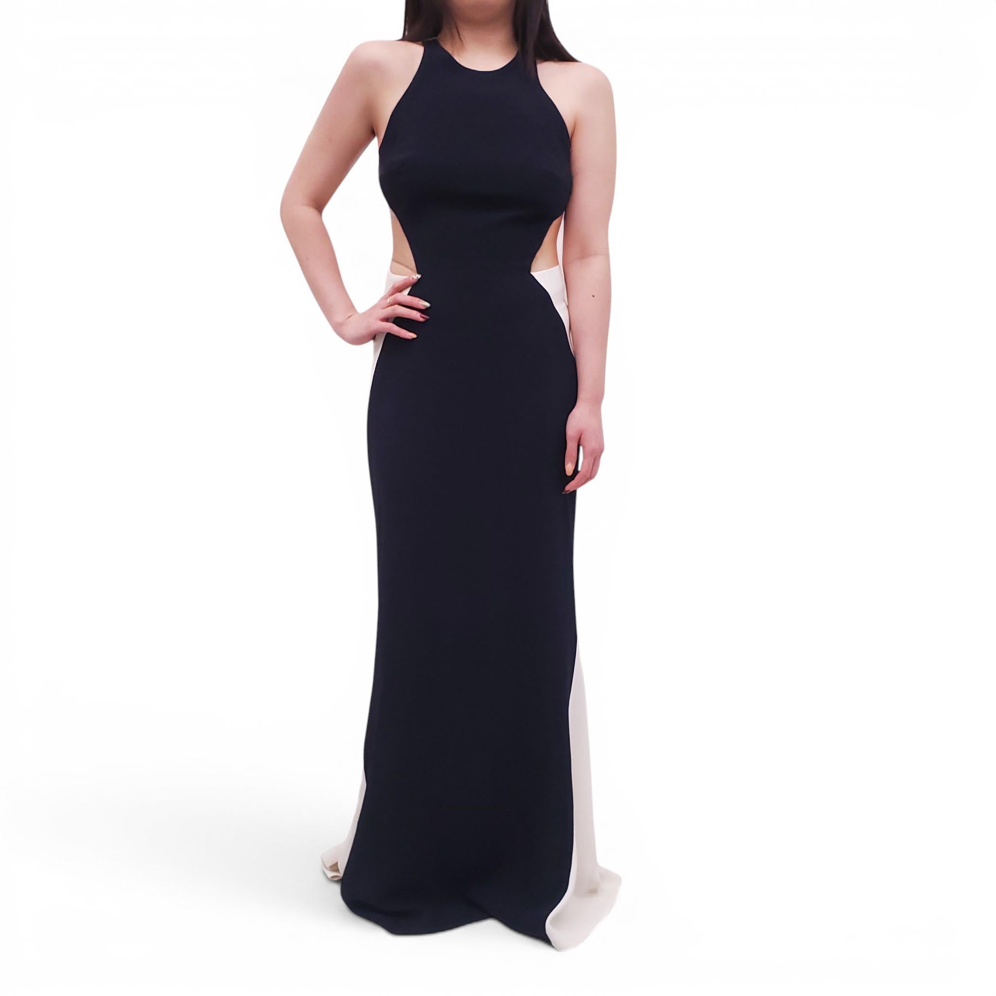 STELLA MCCARTNEY NAVY AND WHITE GOWN WITH MESH DETAIL - SIZE 42