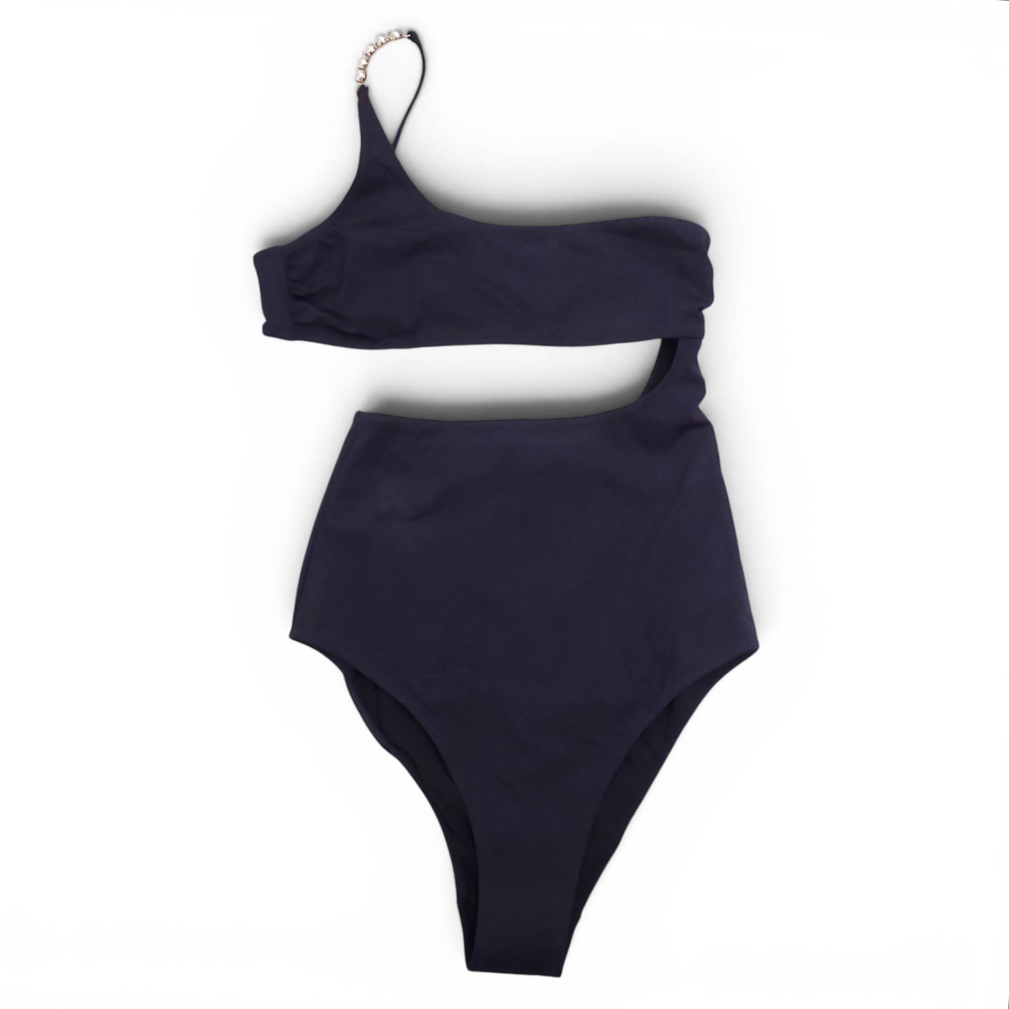 STELLA MCCARTNEY BLACK CUTOUT ONE-PIECE SWIMSUIT WITH PEARL DETAIL - SIZE S