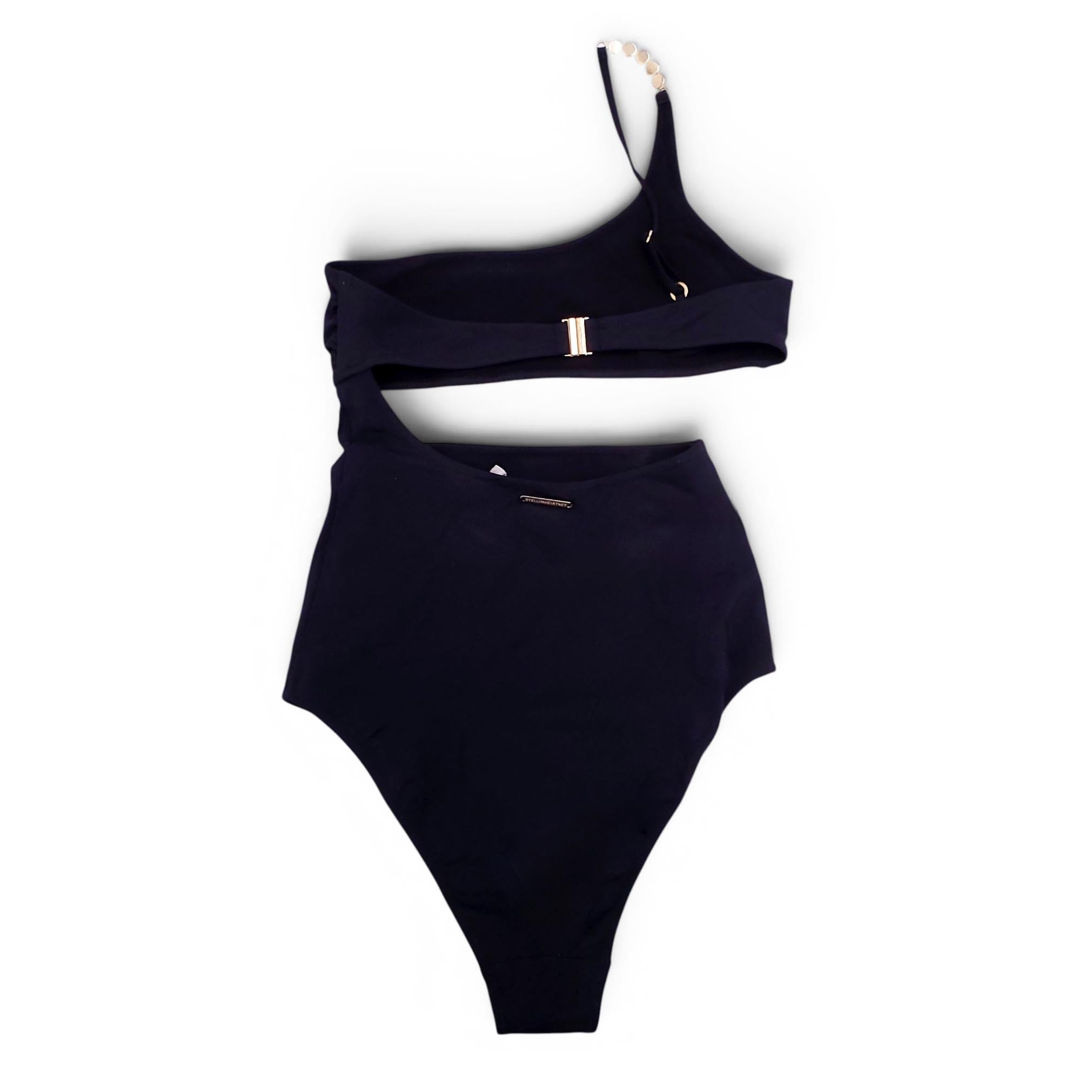 STELLA MCCARTNEY BLACK CUTOUT ONE-PIECE SWIMSUIT WITH PEARL DETAIL - SIZE S