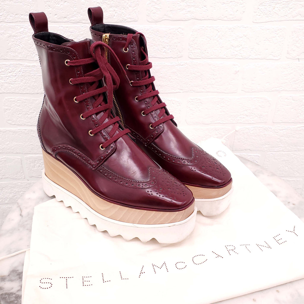 STELLA MCCARTNEY BURGUNDY PLATFORM SNEAKER BOOTS - SIZE 36.5