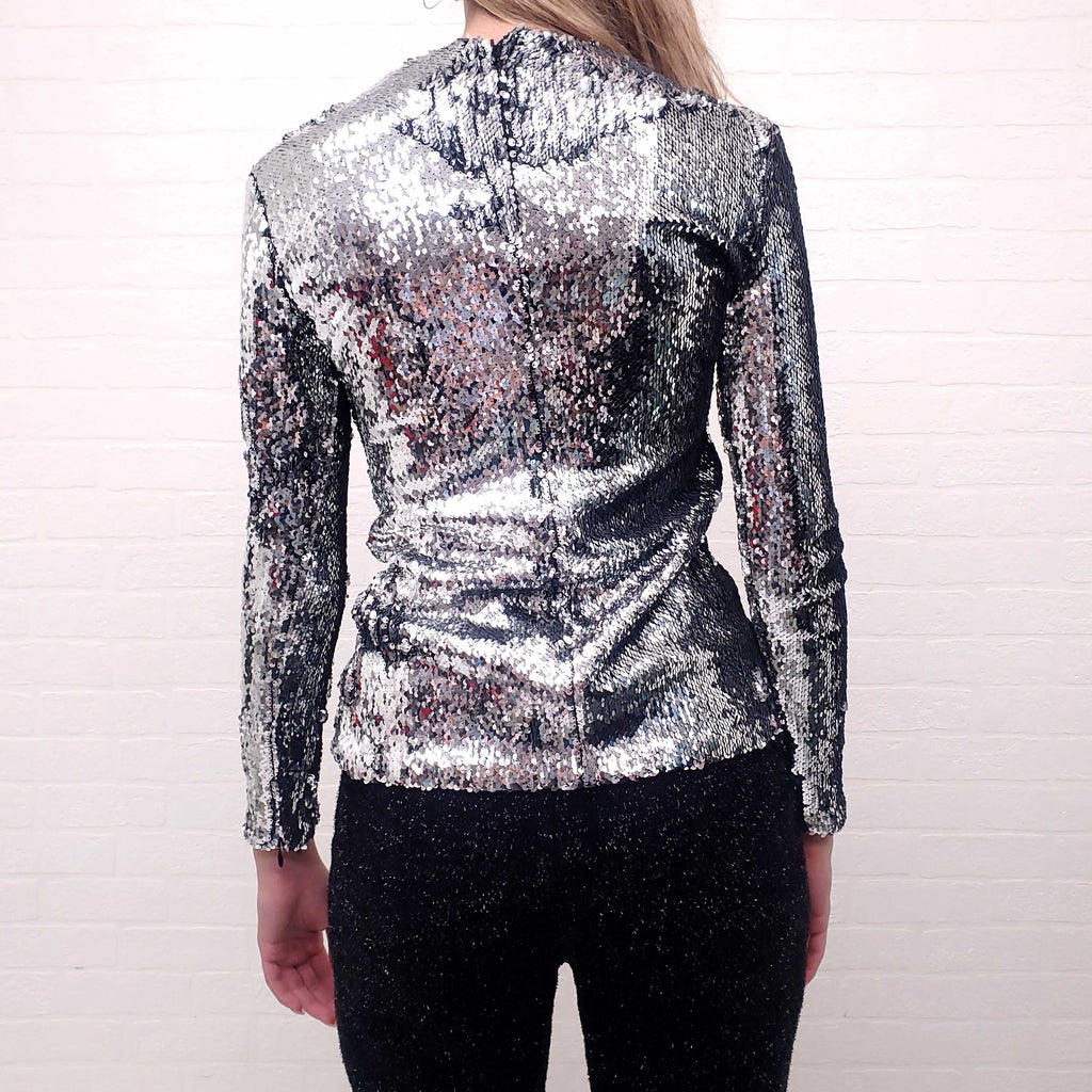 STELLA MCCARTNEY SILVER SEQUIN BLOUSE - SIZE 34