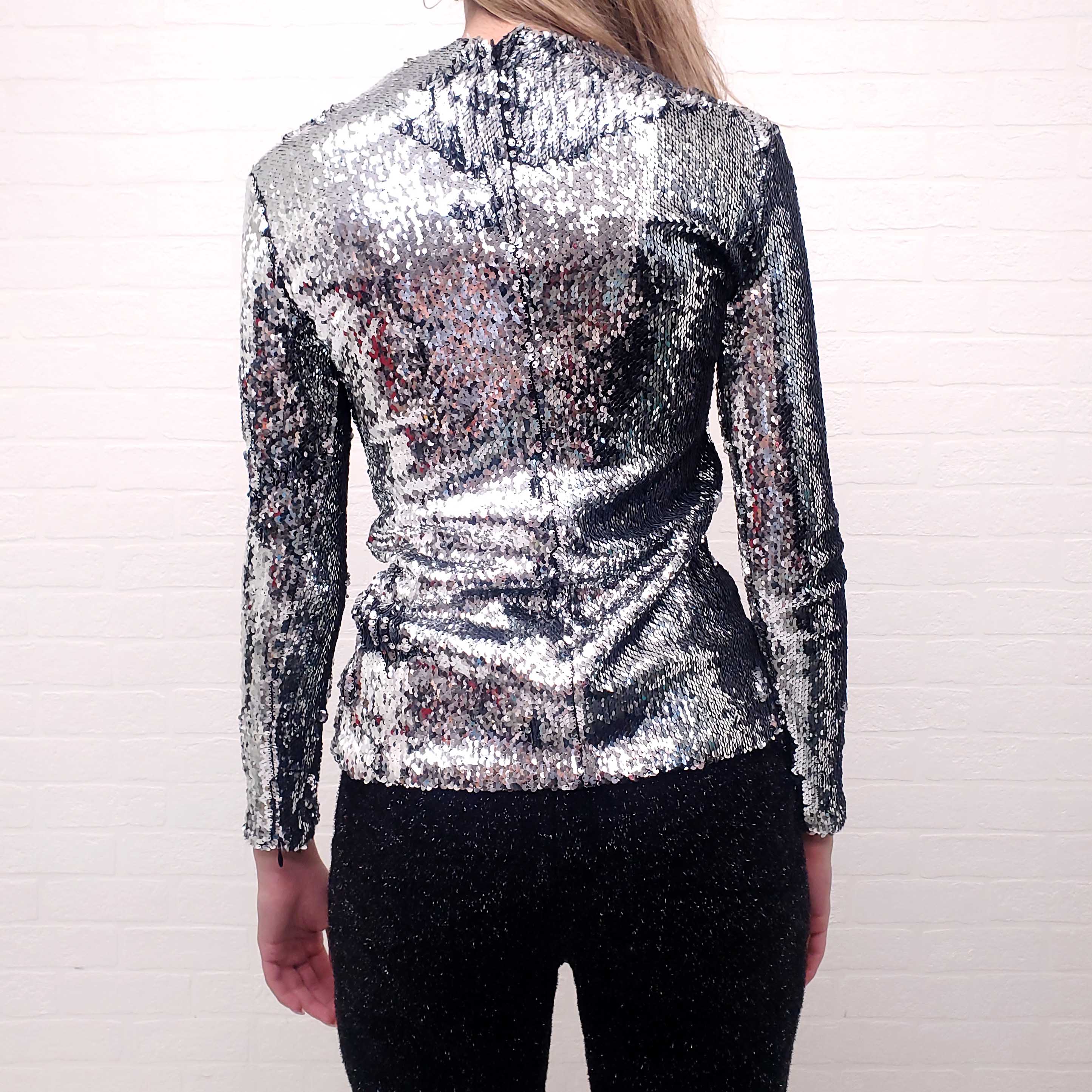 STELLA MCCARTNEY SILVER SEQUIN BLOUSE - SIZE 34