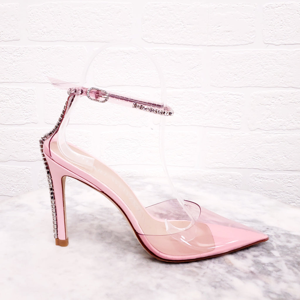 STUART WEITZMAN PINK PVC CRYSTAL 'GLAM 100' HEELS - SIZE 6.5B