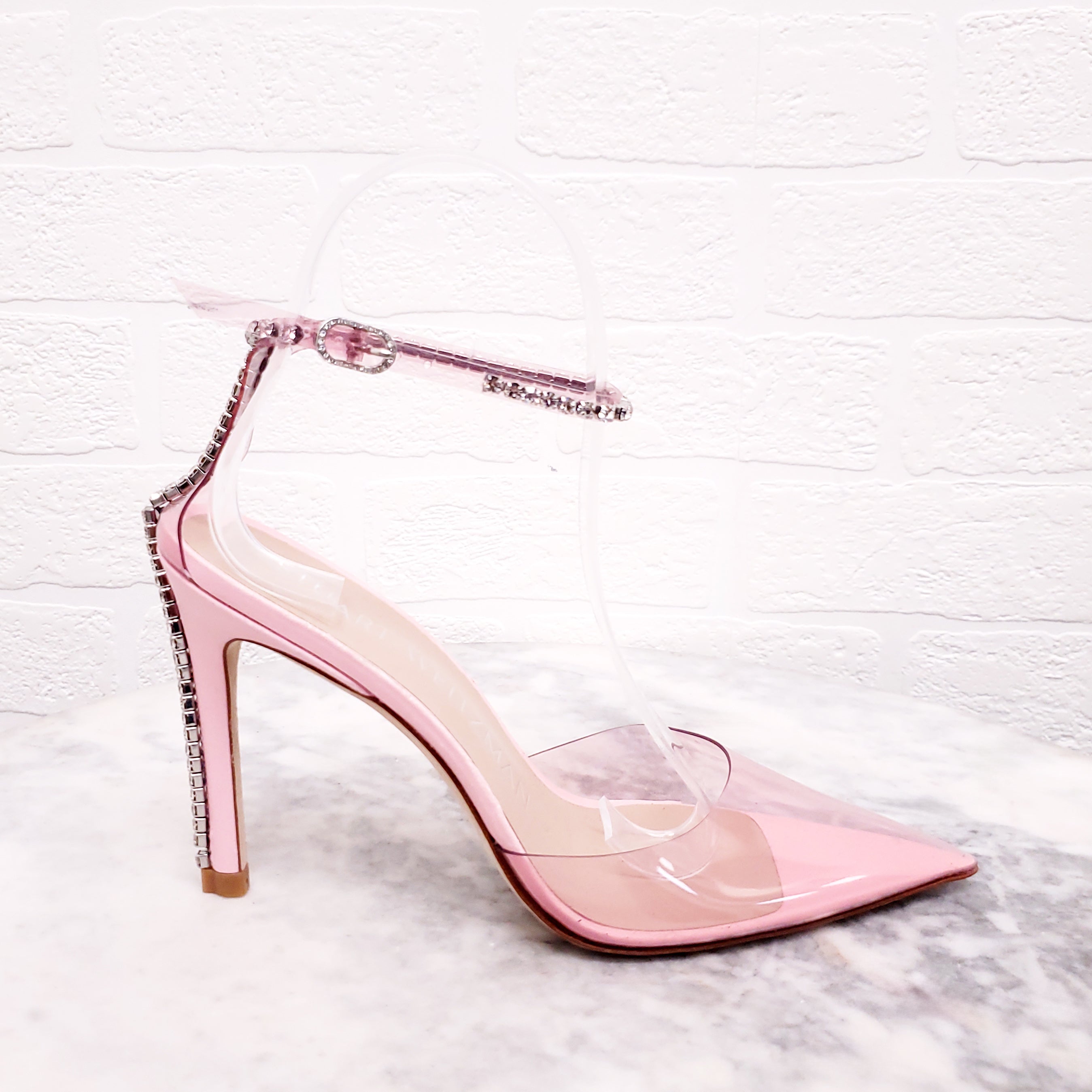 STUART WEITZMAN PINK PVC CRYSTAL 'GLAM 100' HEELS - SIZE 6.5B