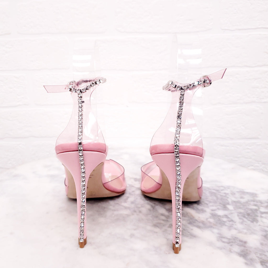 STUART WEITZMAN PINK PVC CRYSTAL 'GLAM 100' HEELS - SIZE 6.5B