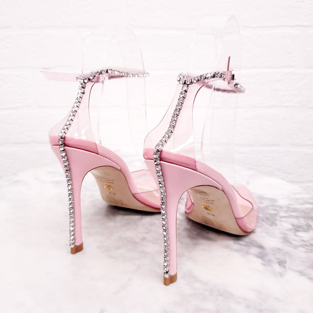 STUART WEITZMAN PINK PVC CRYSTAL 'GLAM 100' HEELS - SIZE 6.5B