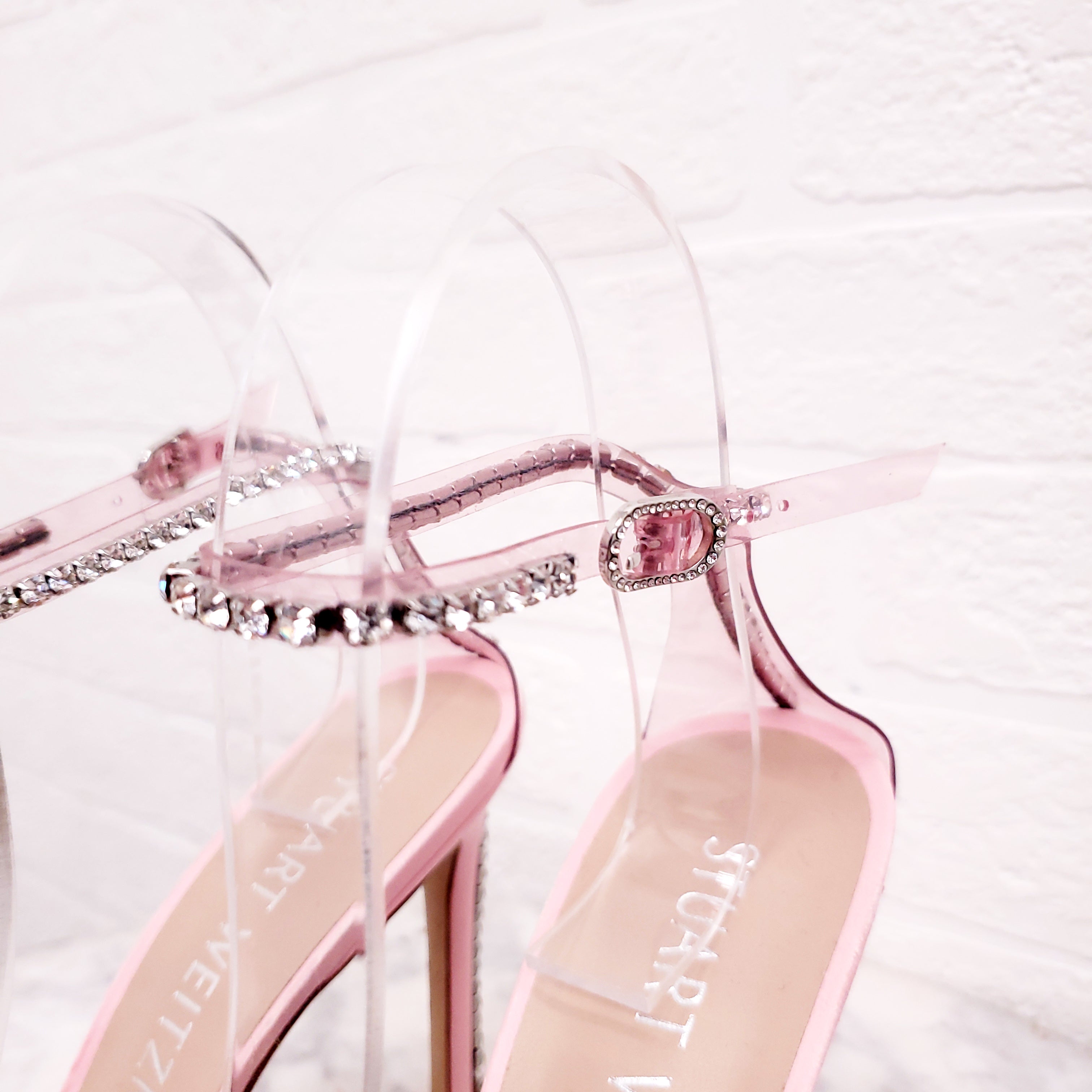 STUART WEITZMAN PINK PVC CRYSTAL 'GLAM 100' HEELS - SIZE 6.5B