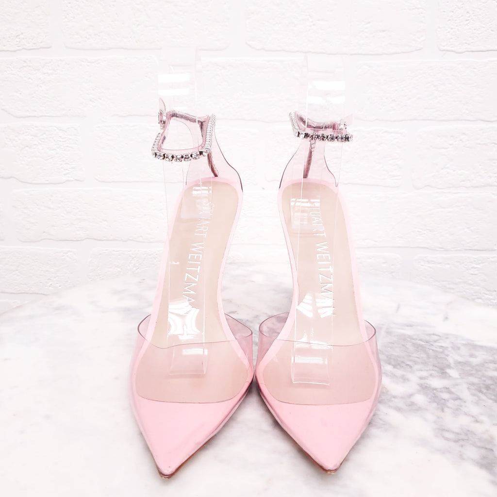 STUART WEITZMAN PINK PVC CRYSTAL 'GLAM 100' HEELS - SIZE 6.5B