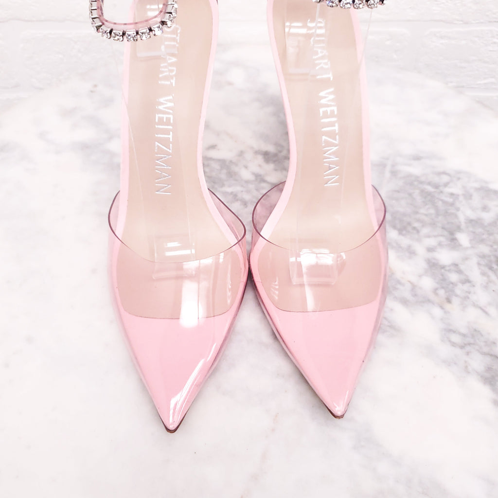 STUART WEITZMAN PINK PVC CRYSTAL 'GLAM 100' HEELS - SIZE 6.5B
