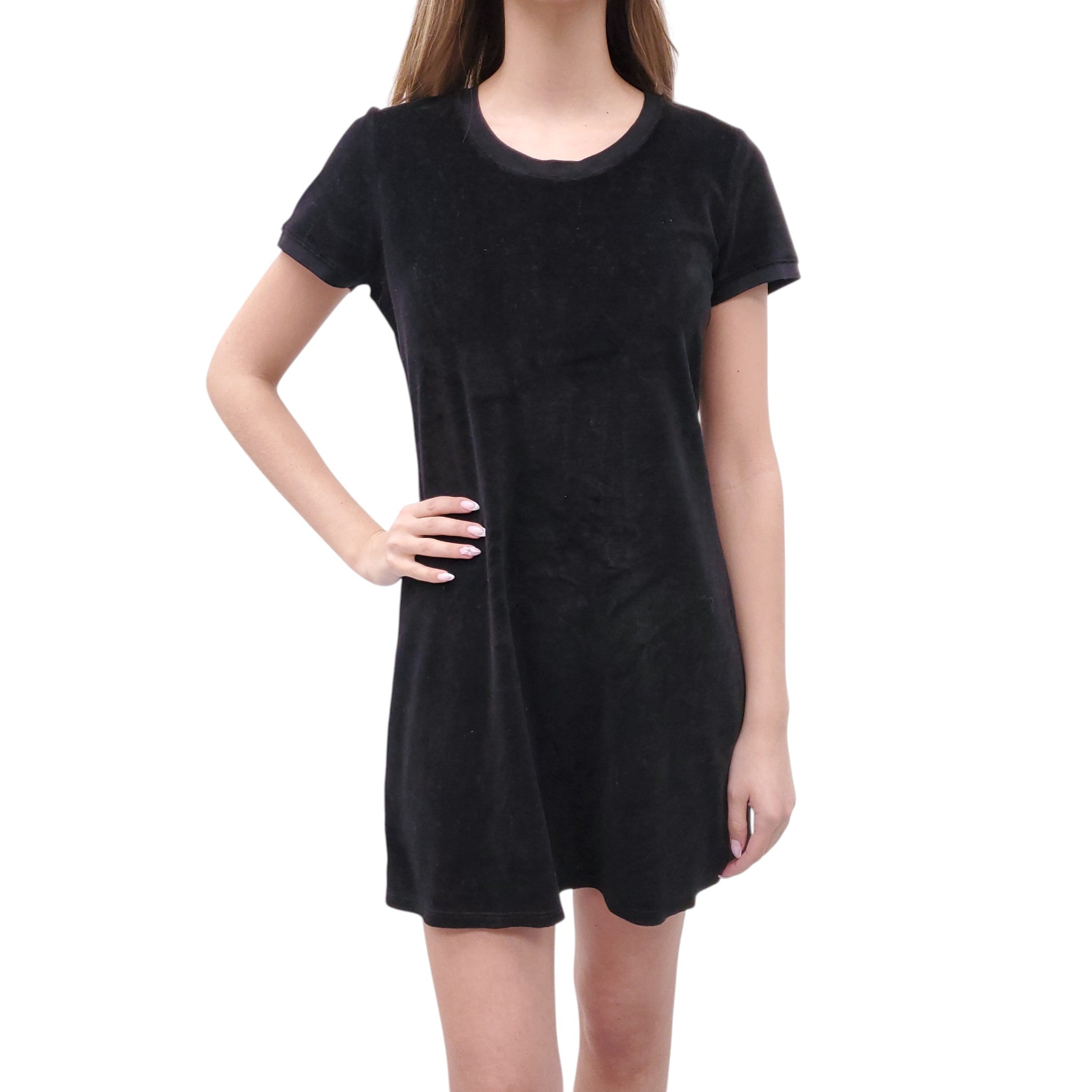 SUZIE KONDI BLACK VELVET T-SHIRT DRESS - SIZE M