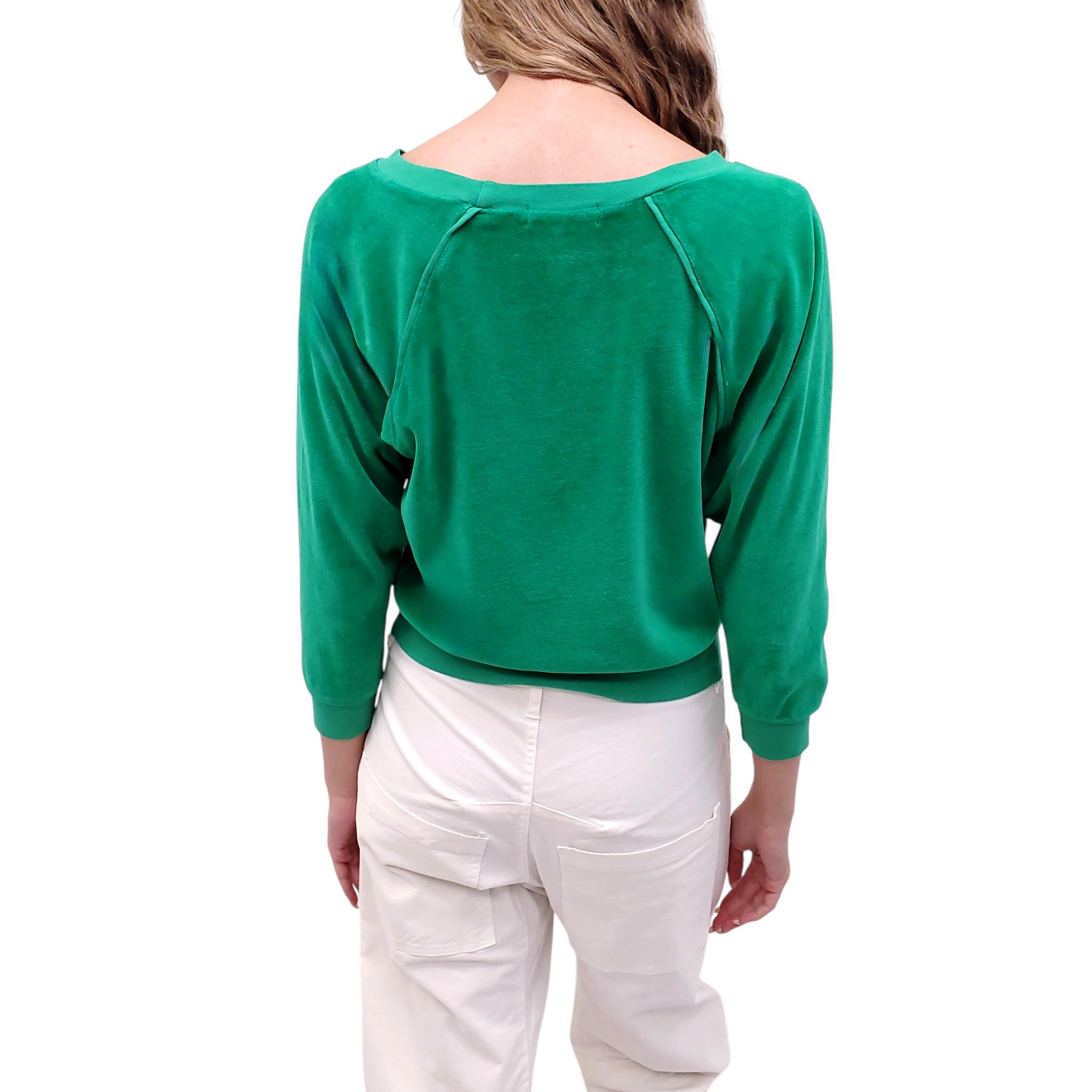 SUZIE KONDI GREEN VELOUR SWEATSHIRT - SIZE XS