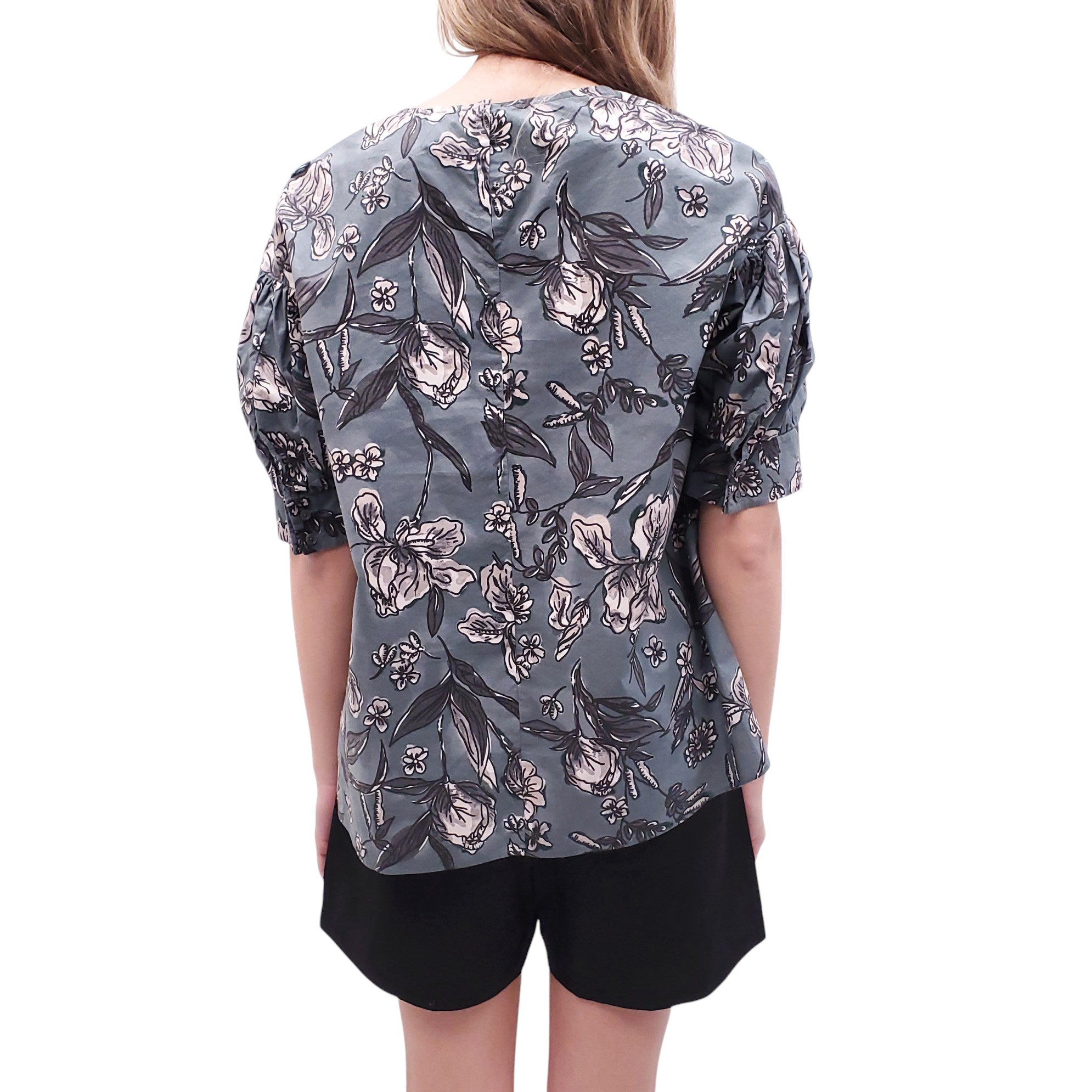 S'MAX MARA TEAL FLORAL PRINT BLOUSE - SIZE 6