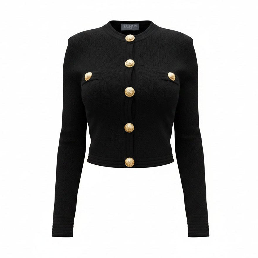 BALMAIN BLACK KNIT BLAZER WITH GOLD BUTTONS - SIZE 44