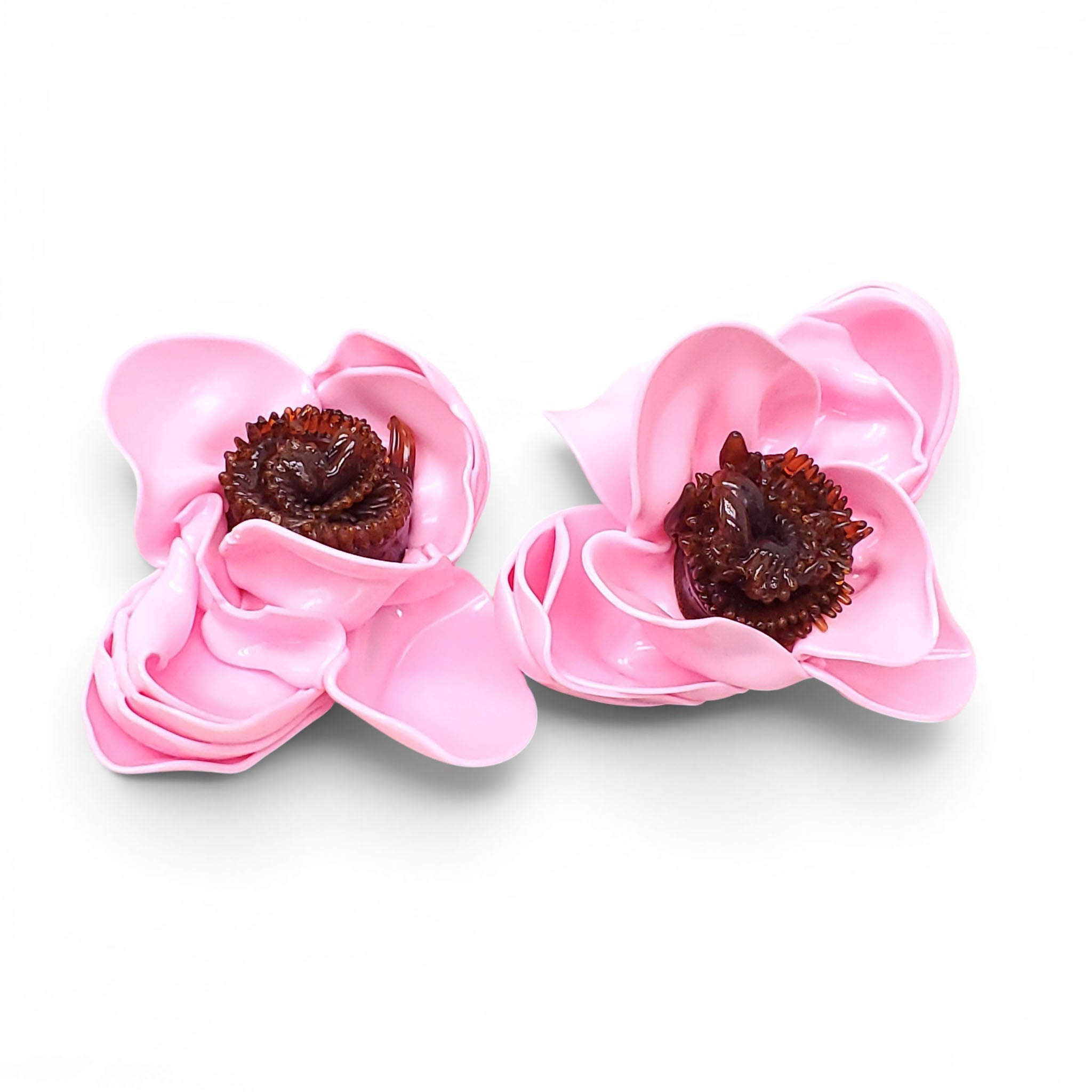 TÉTIER BIJOUX PINK AND BROWN FLORAL PISTOL EARRINGS