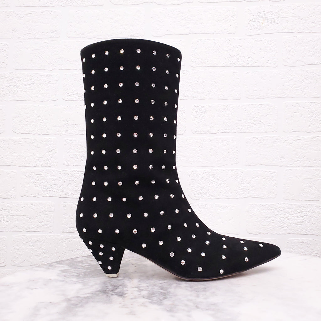 THE ATTICO BLACK SUEDE SWAROVSKI EMBELLISHED 'SOFIA' BOOTIES - SIZE 37
