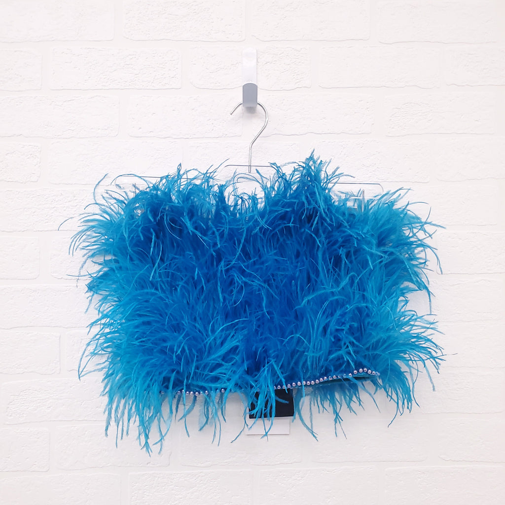 THE ATTICO BLUE OSTRICH FEATHER WITH PEARL DETAIL - SIZE 38