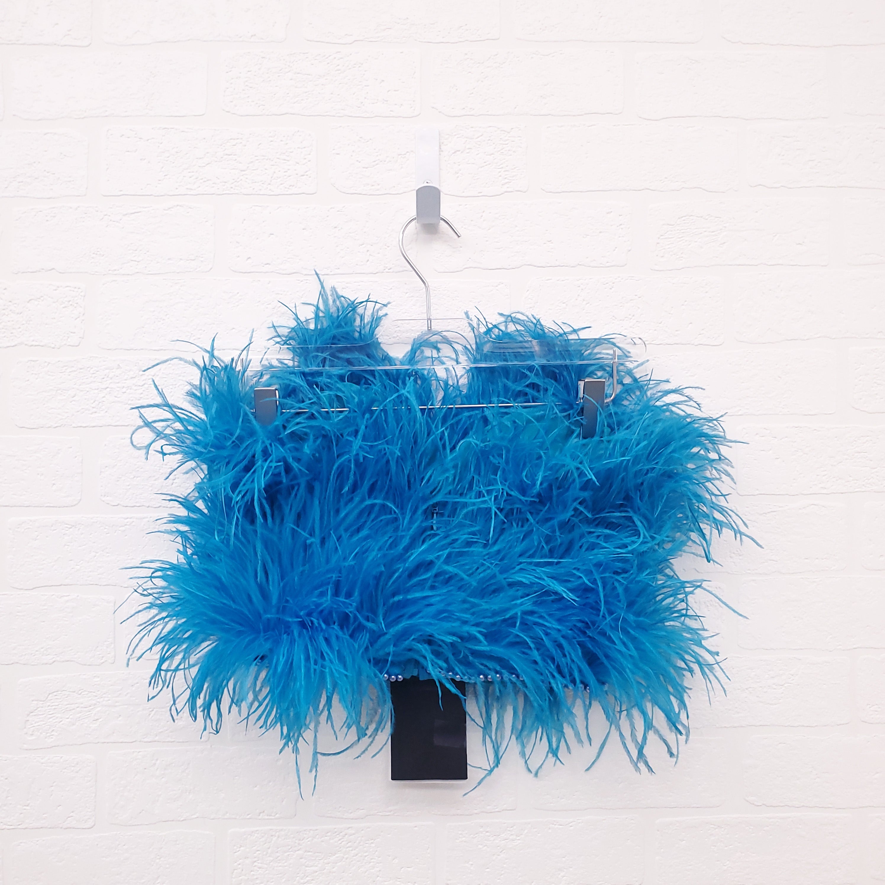 THE ATTICO BLUE OSTRICH FEATHER WITH PEARL DETAIL - SIZE 38