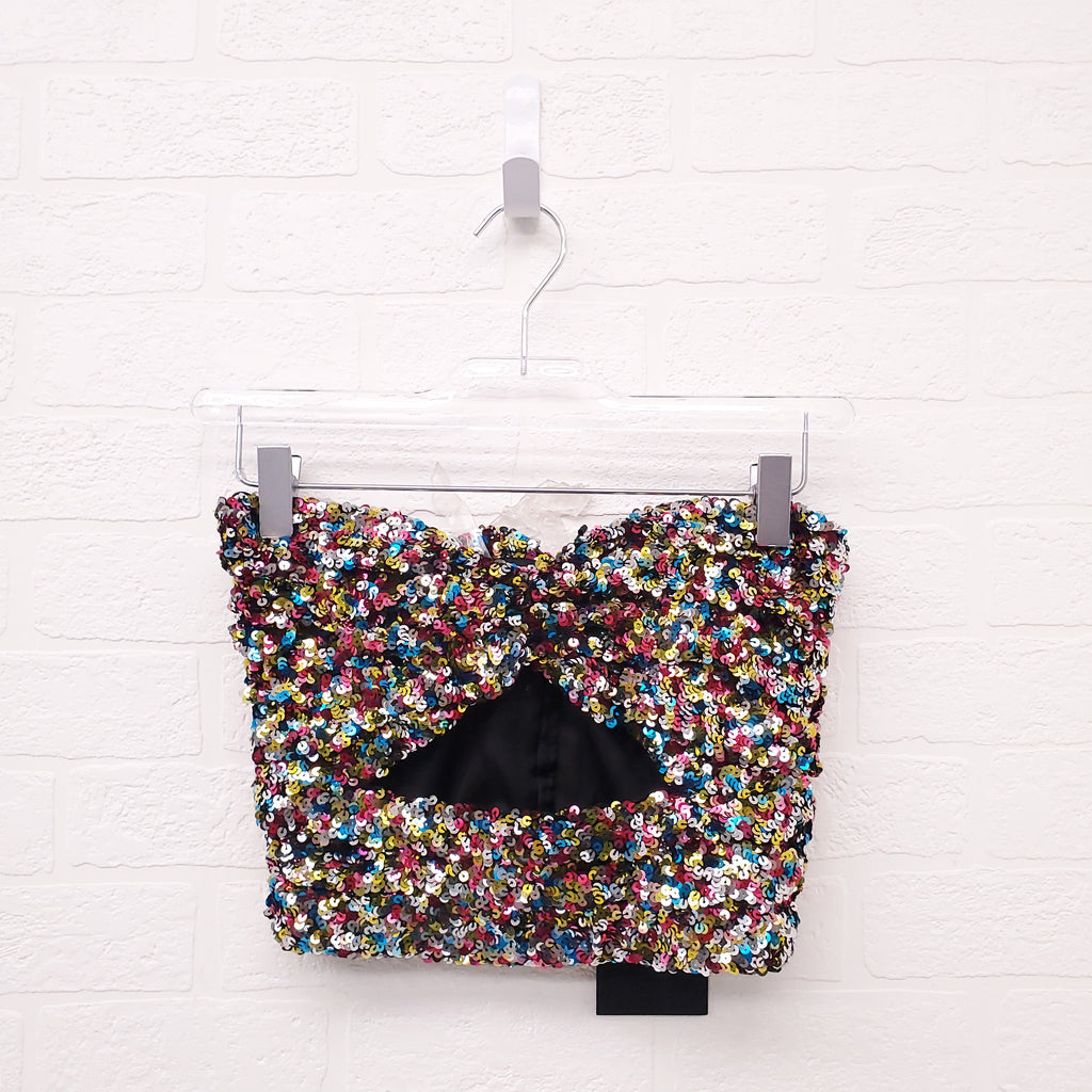 THE ATTICO RAINBOW SEQUIN CUT OUT CROP TOP - SIZE 36