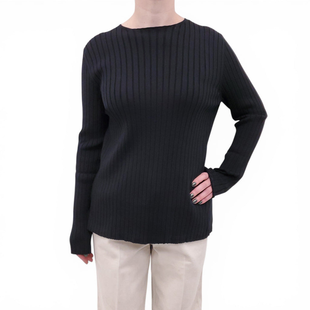 THE ROW BLACK RIBBED ASH TOP - L