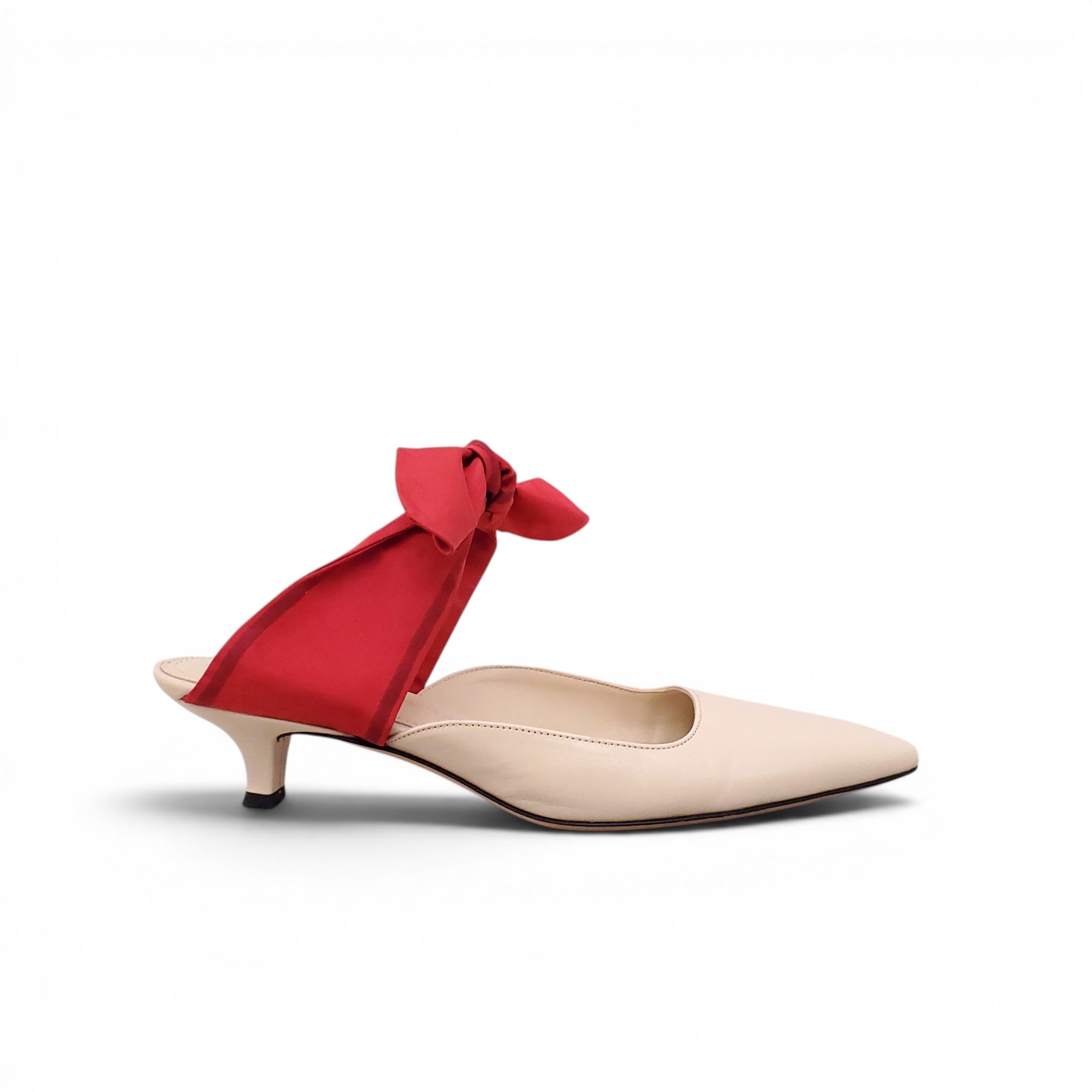 THE ROW NUDE KITTEN HEELS WITH RED BOW - SIZE 38