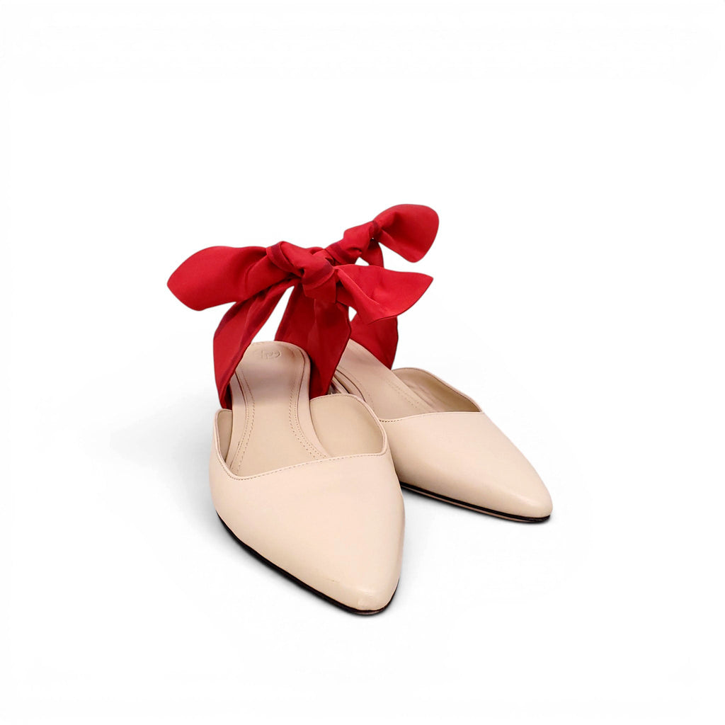 THE ROW NUDE KITTEN HEELS WITH RED BOW - SIZE 38