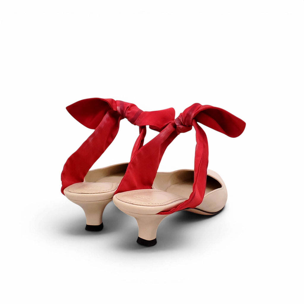 THE ROW NUDE KITTEN HEELS WITH RED BOW - SIZE 38