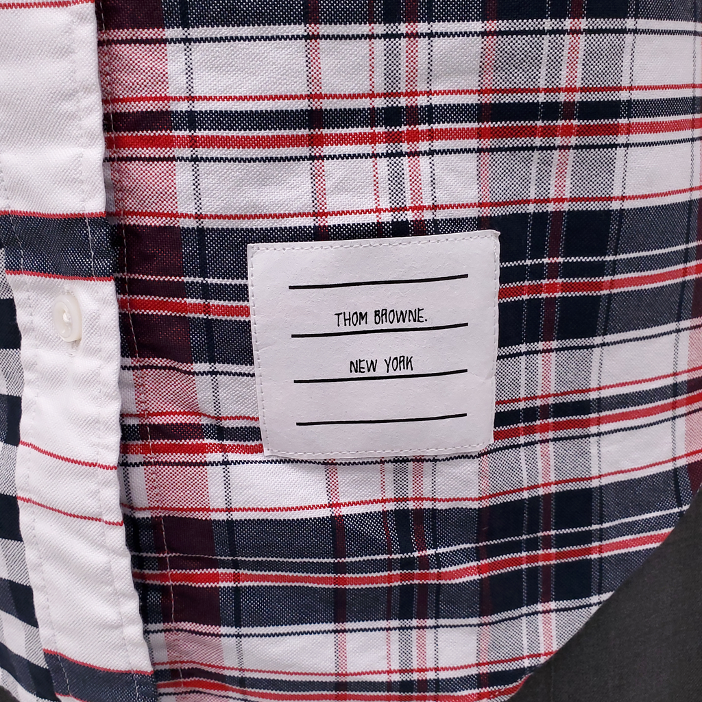 THOM BROWNE MULTI-PLAID ROUND COLLAR BUTTON UP SHIRT - SIZE 38