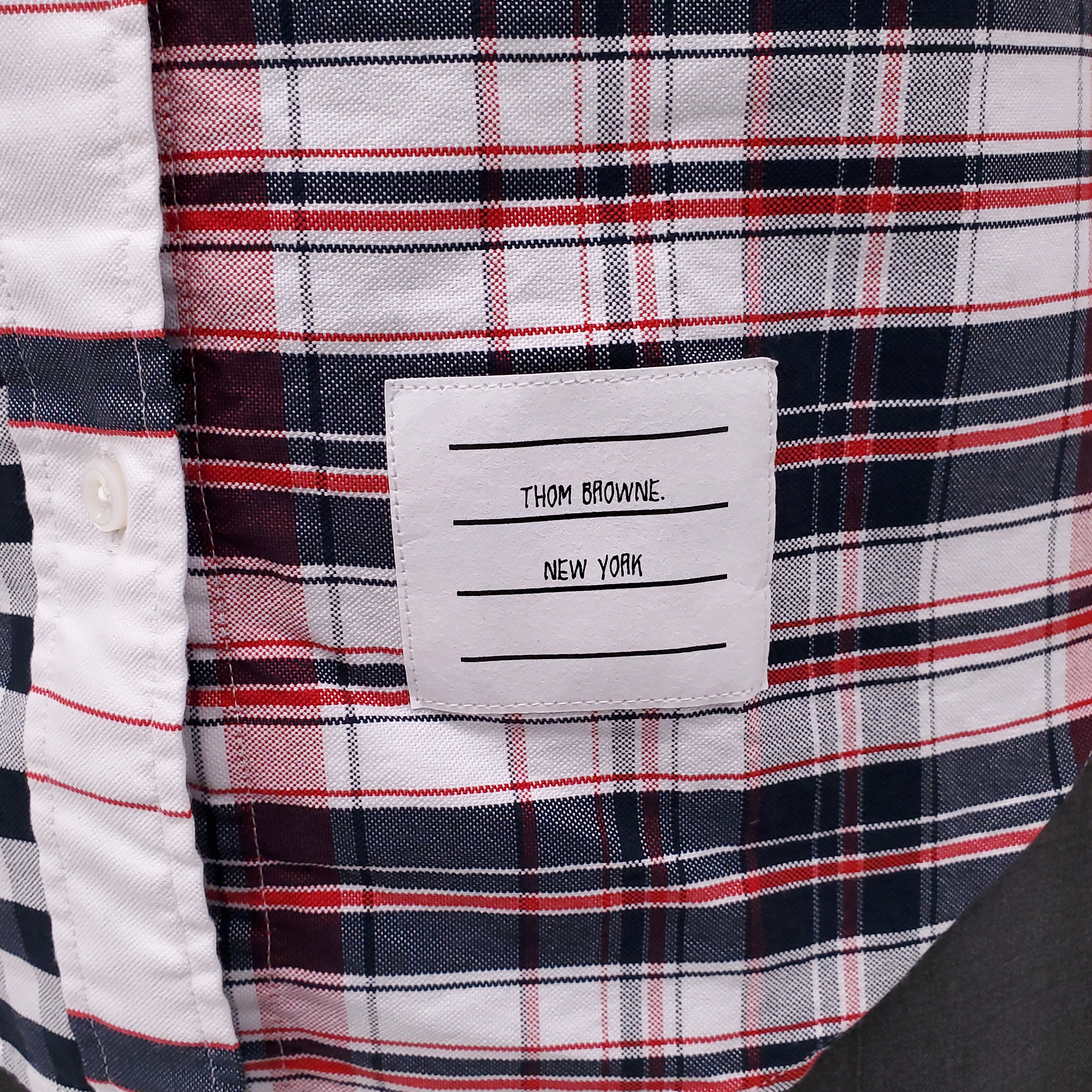 THOM BROWNE MULTI-PLAID ROUND COLLAR BUTTON UP SHIRT - SIZE 38