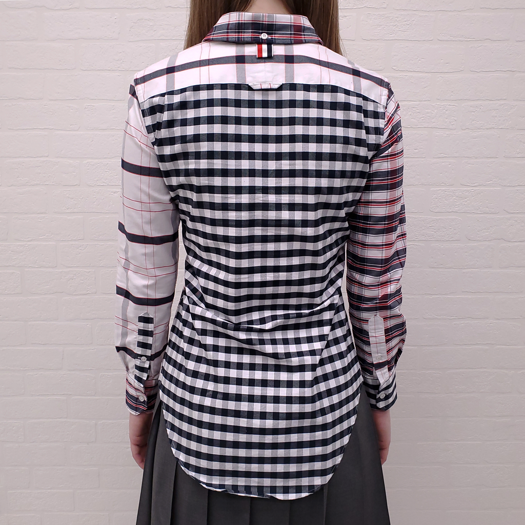 THOM BROWNE MULTI-PLAID ROUND COLLAR BUTTON UP SHIRT - SIZE 38
