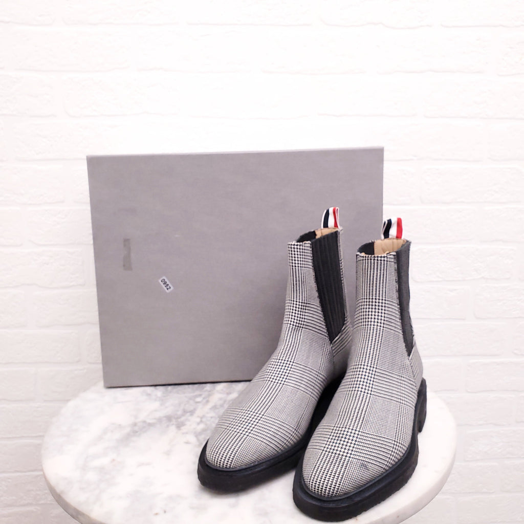 THOM BROWNE PLAID CHELSEA BOOTS - SIZE 38.5