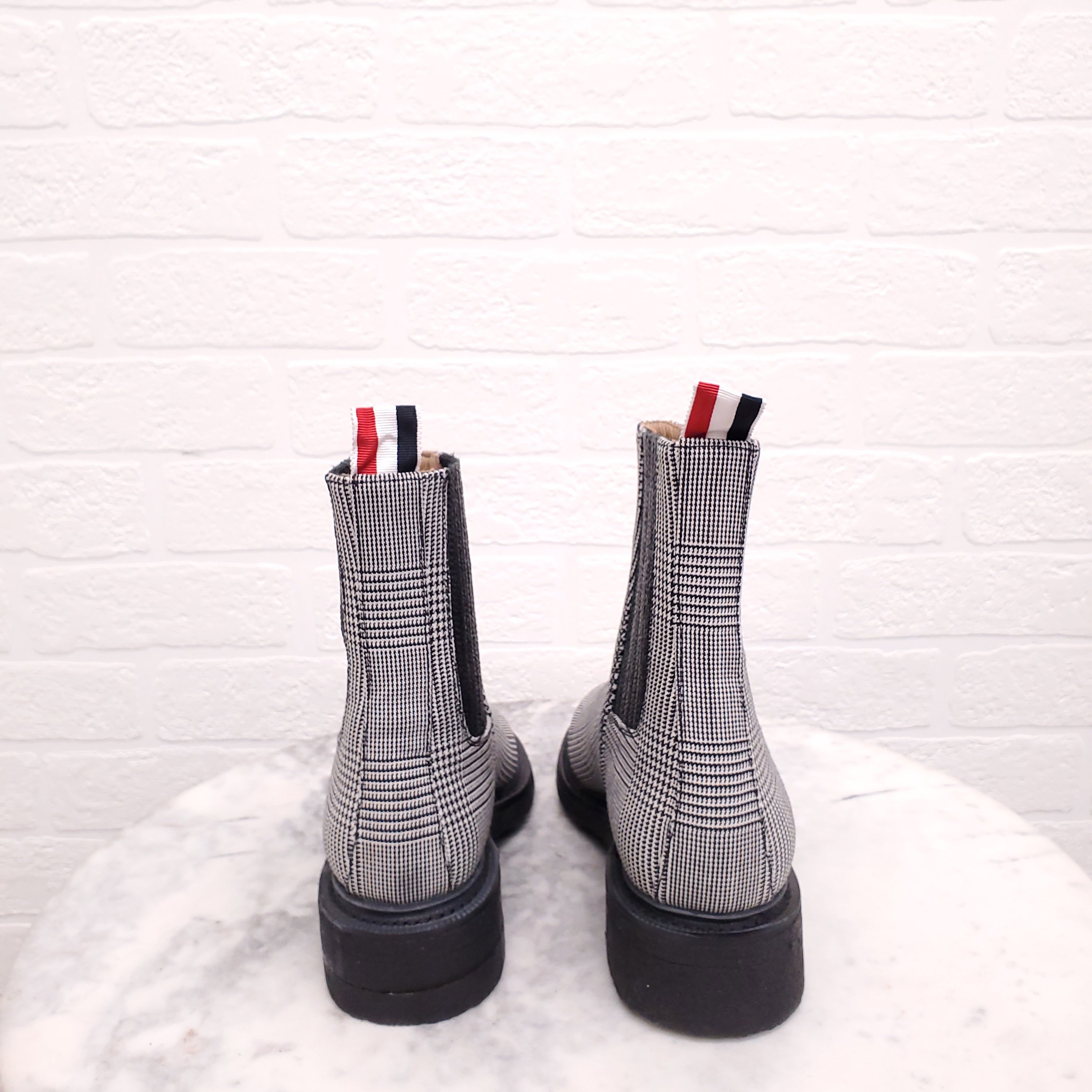 THOM BROWNE PLAID CHELSEA BOOTS - SIZE 38.5