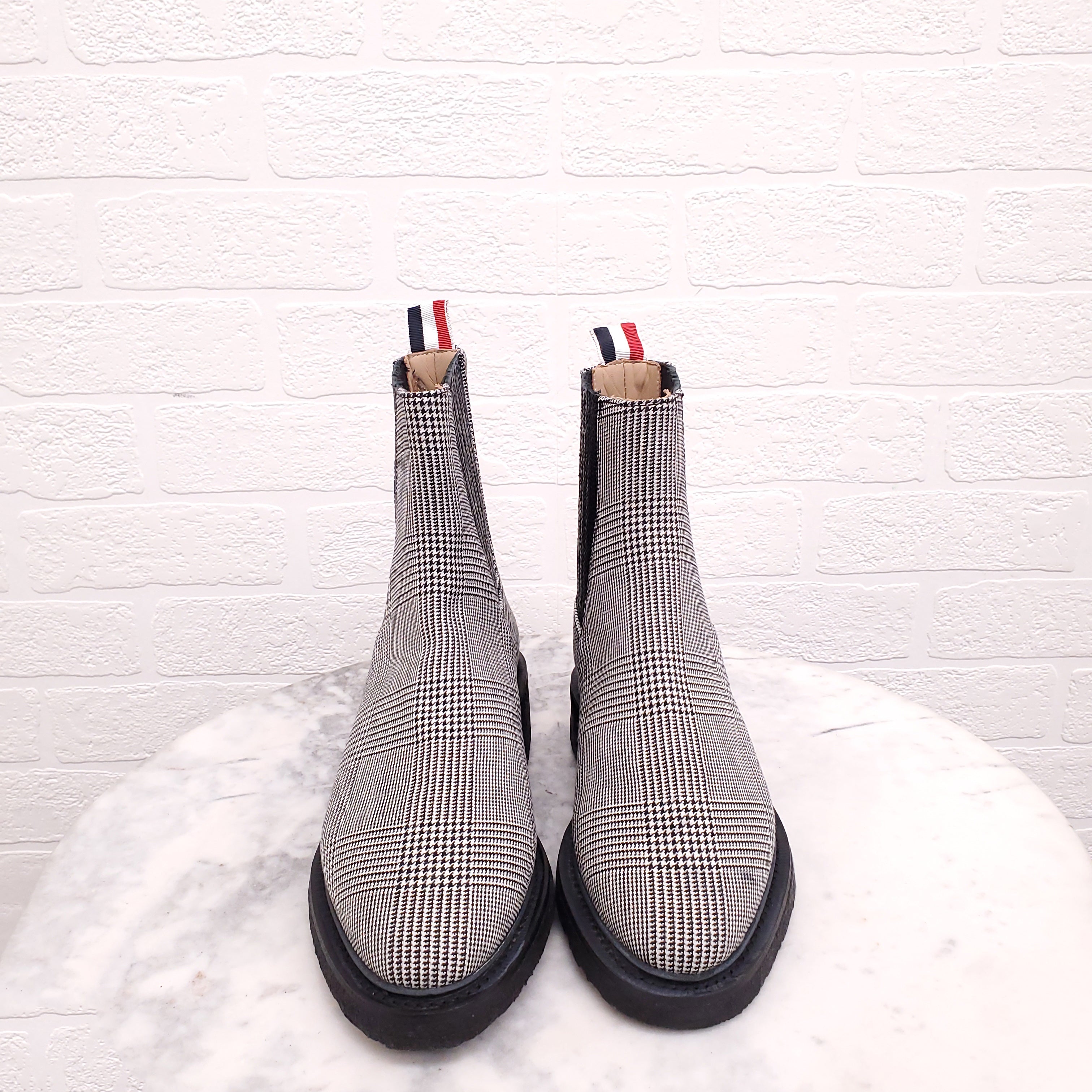 THOM BROWNE PLAID CHELSEA BOOTS - SIZE 38.5