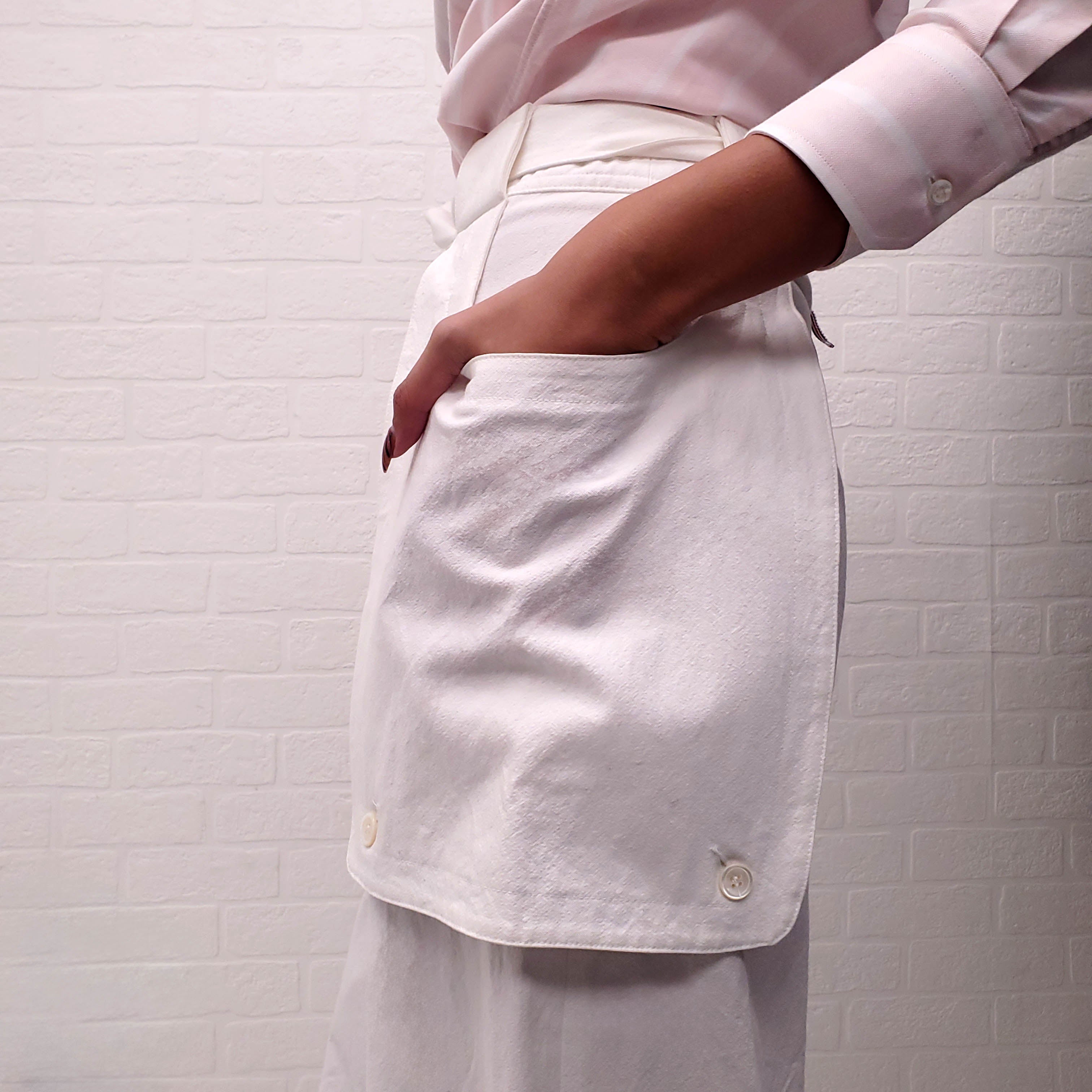THOM BROWNE WIDE LEG WHITE TROUSERS WITH STRIPE LOGO DETAIL - SIZE 38