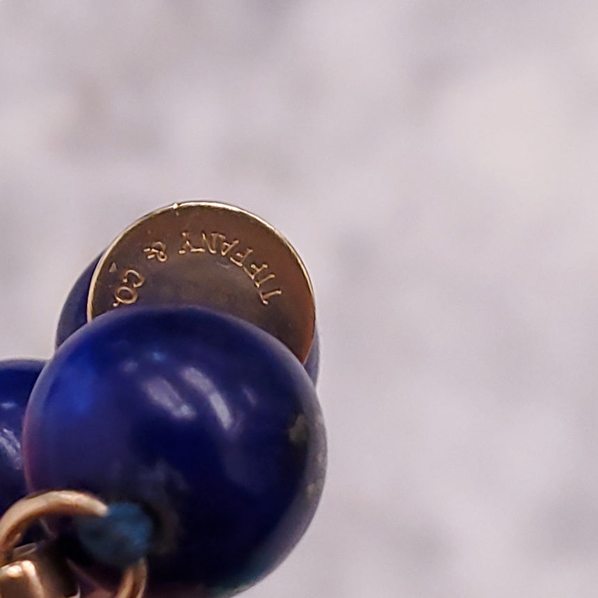 TIFFANY & CO 14K GOLD LAPIS LAZULI AND CULTURED PEARL NECKLACE