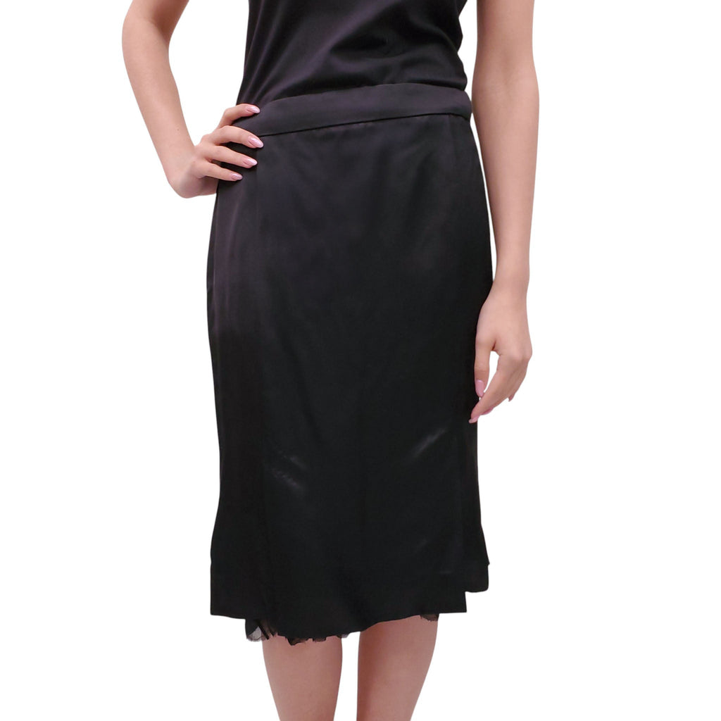 TOM FORD BLACK SATIN SKIRT WITH MESH DETAIL - SIZE 46