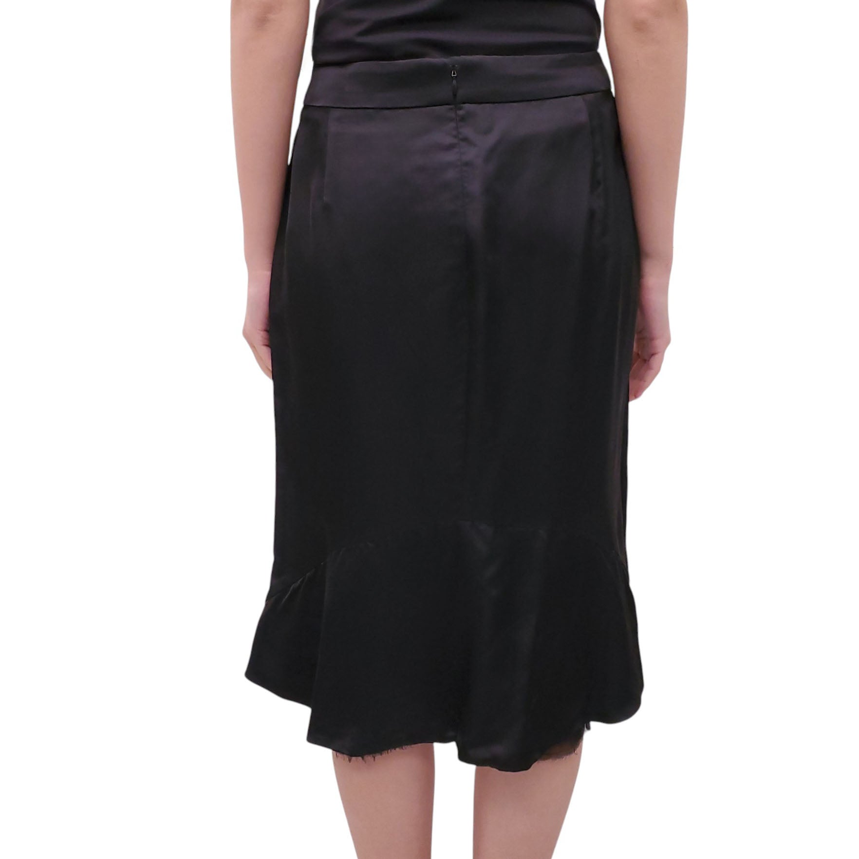 TOM FORD BLACK SATIN SKIRT WITH MESH DETAIL - SIZE 46
