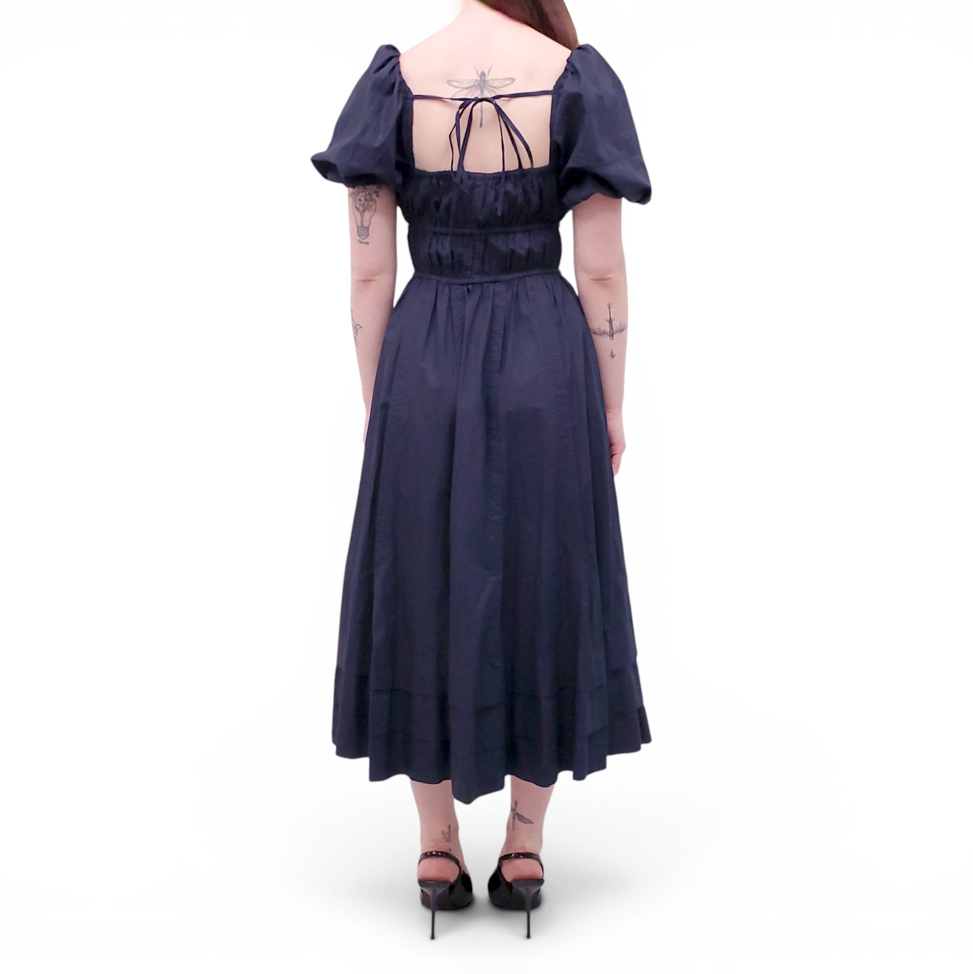 ULLA JOHNSON NAVY COTTON POPLIN 'PALMA' DRESS - SIZE 4