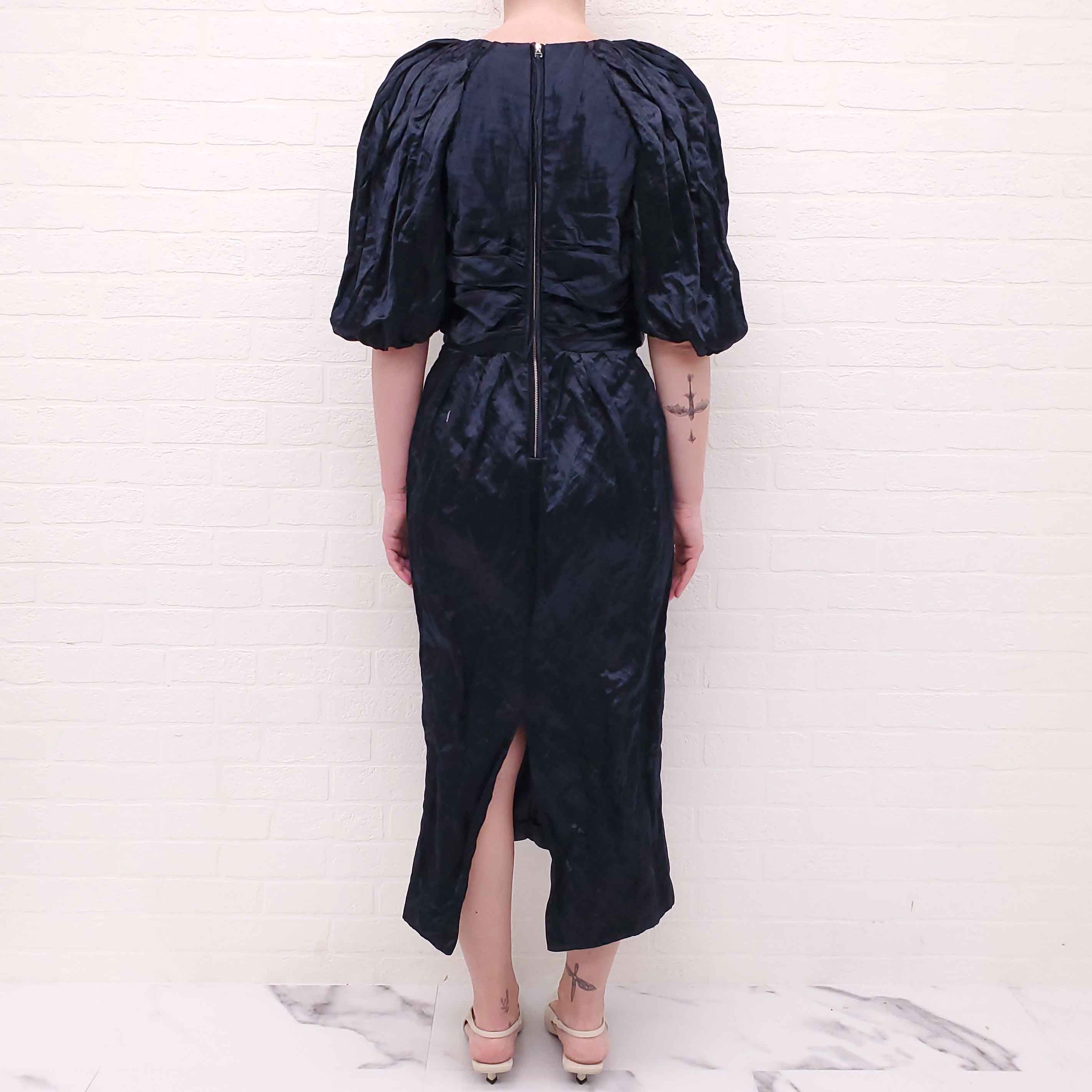ULLA JOHNSON NAVY CRINKLE DRESS - SIZE 6