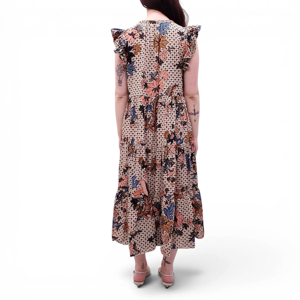 ULLA JOHNSON PAISLEY PRINT DRESS WITH RUFFLE SLEEVE DETAIL - SIZE M