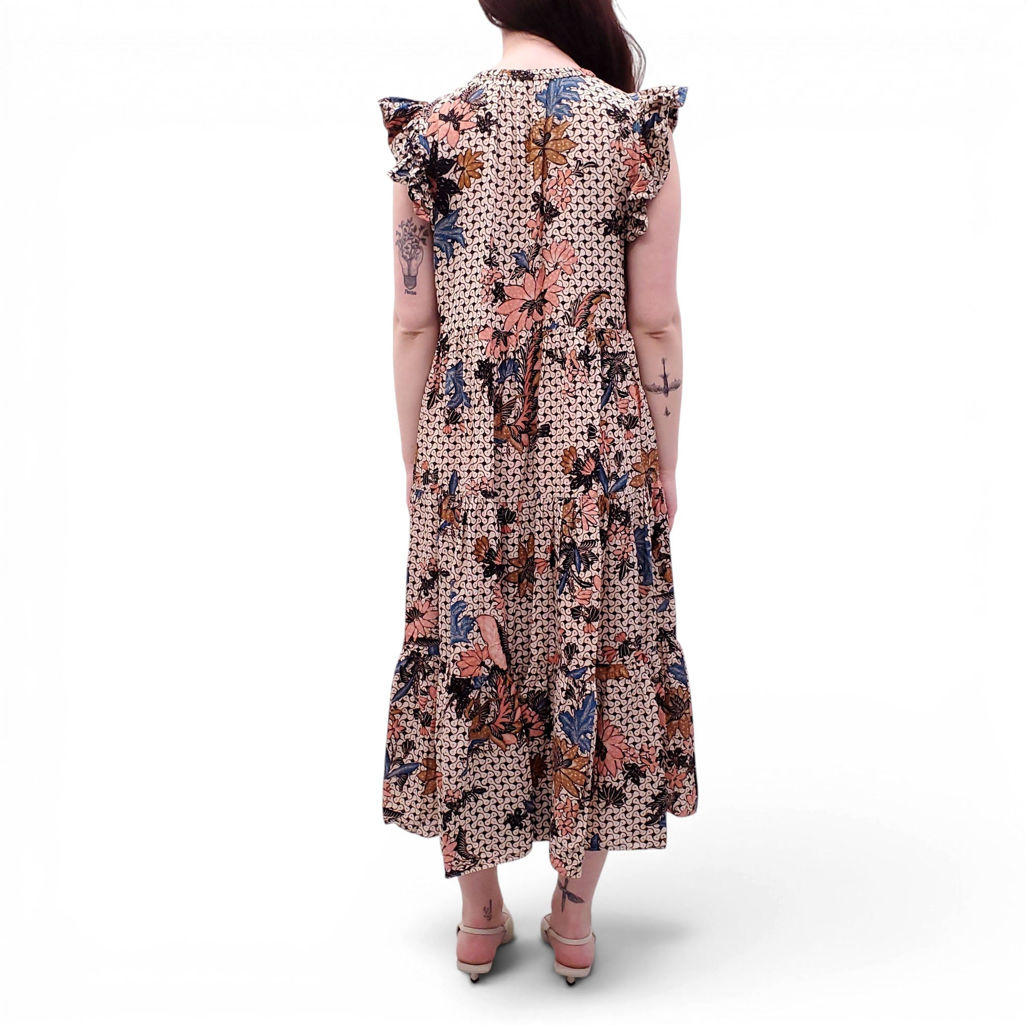ULLA JOHNSON PAISLEY PRINT DRESS WITH RUFFLE SLEEVE DETAIL - SIZE M