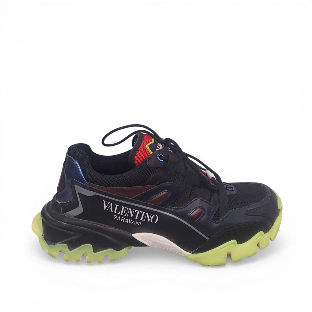 VALENTINO BLACK AND GREEN TRACK SNEAKERS - SIZE 40.5