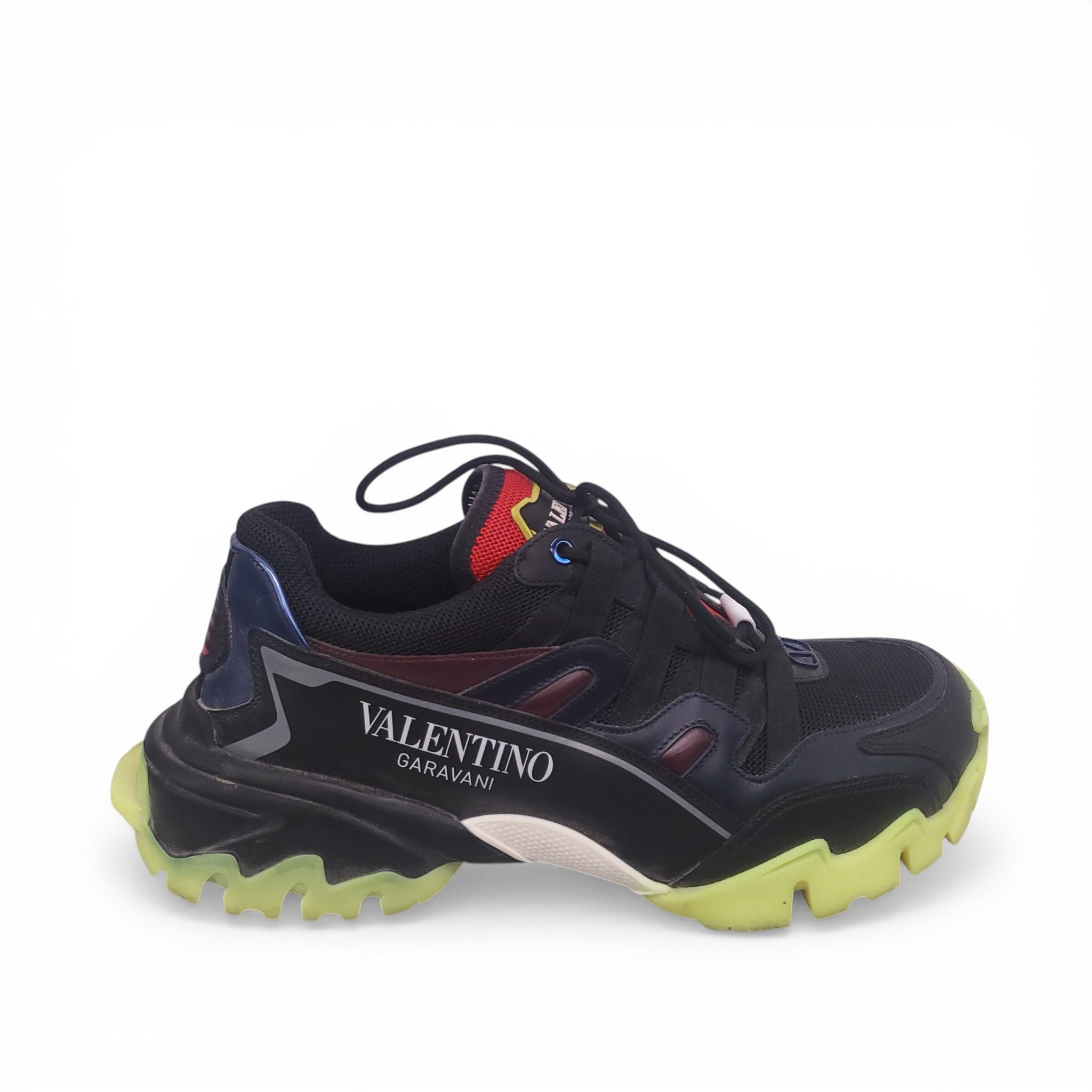 VALENTINO BLACK AND GREEN TRACK SNEAKERS - SIZE 40.5