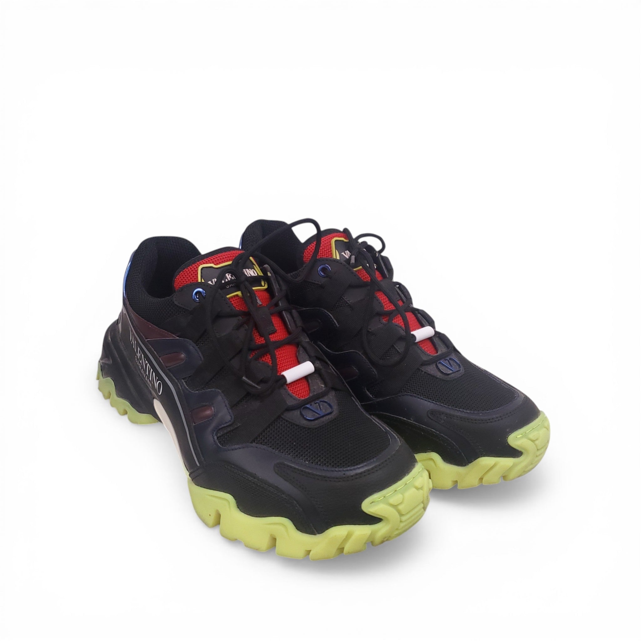 VALENTINO BLACK AND GREEN TRACK SNEAKERS - SIZE 40.5